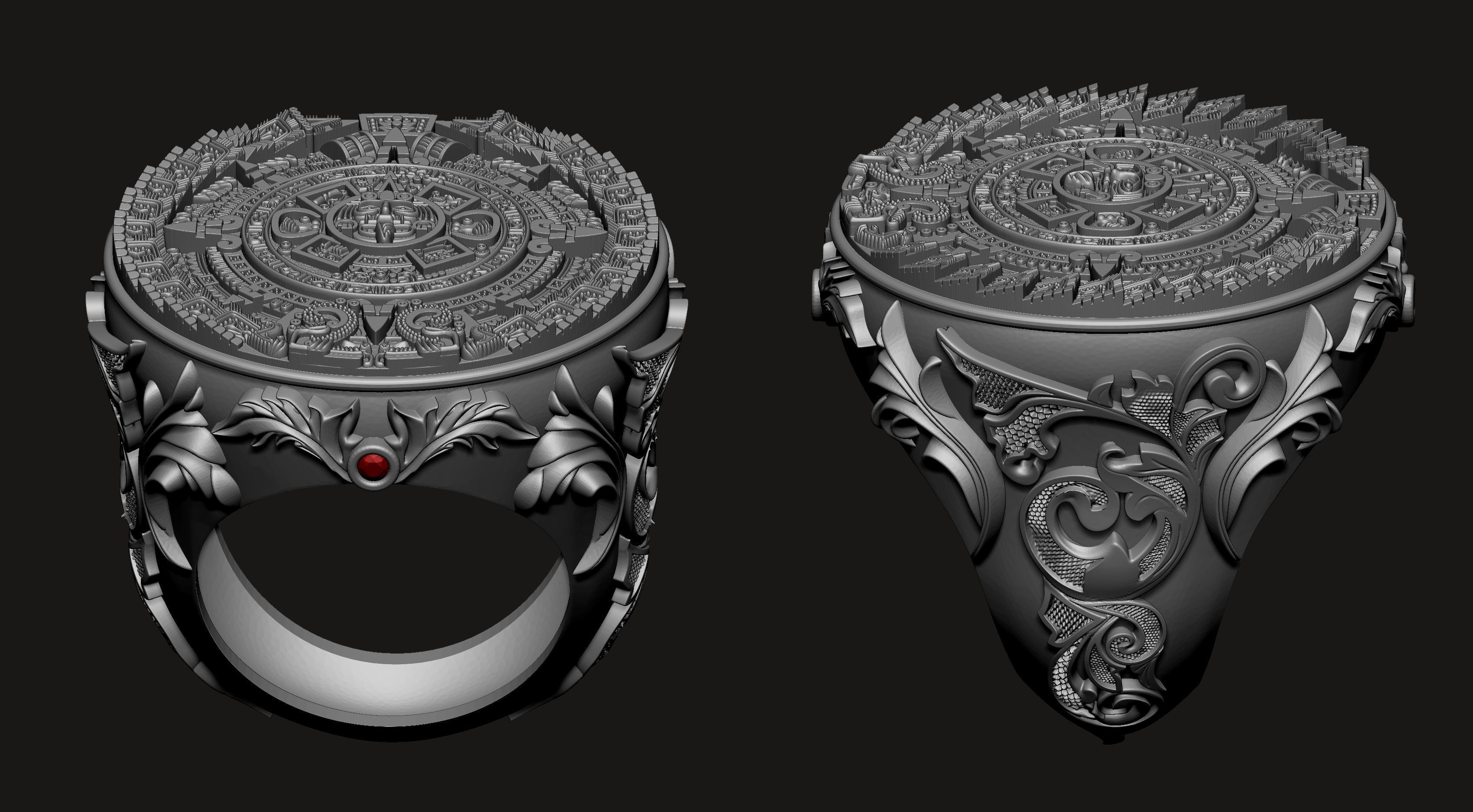 Mayan Calendar Gents Signet Ring  3D print model_5