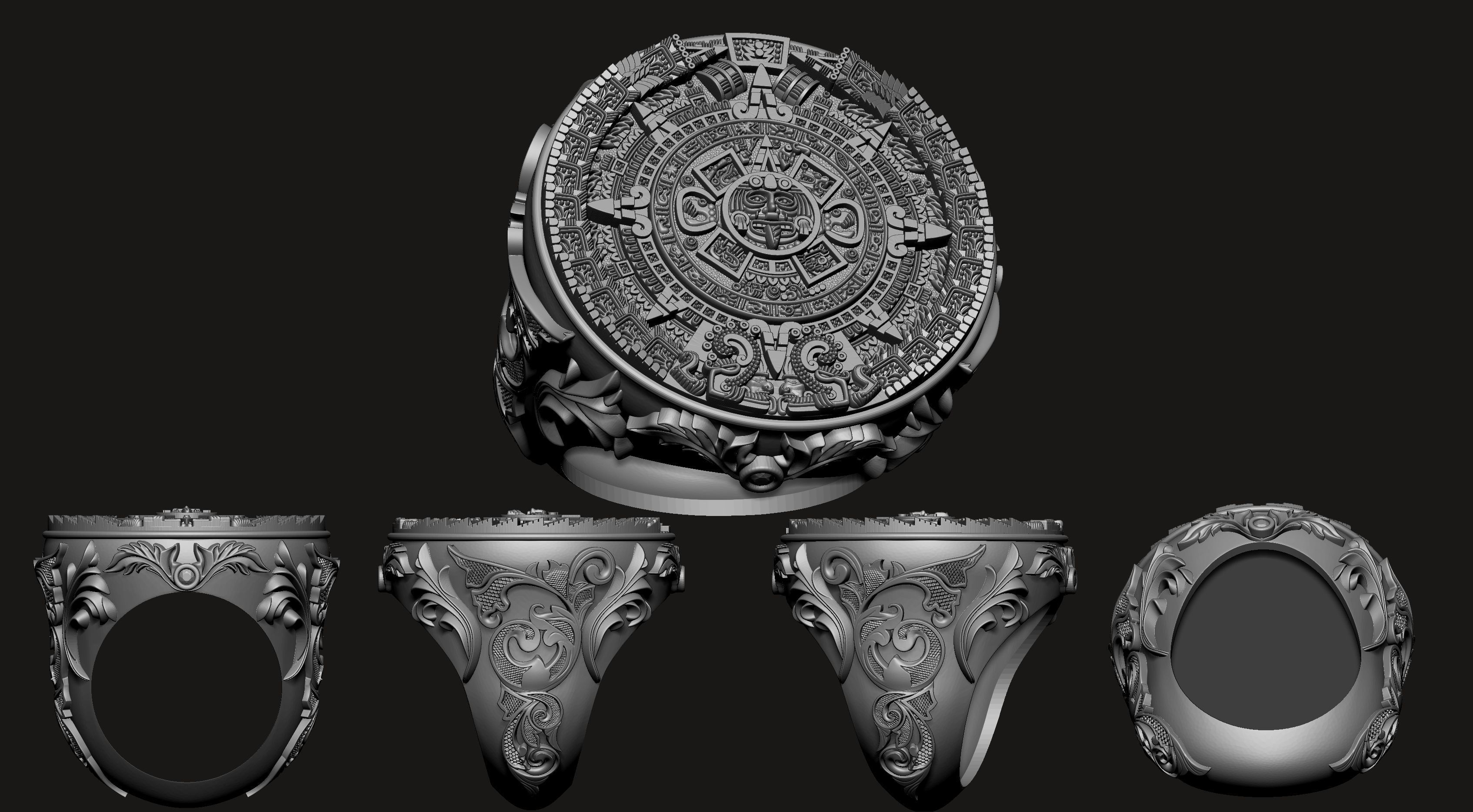 Mayan Calendar Gents Signet Ring  3D print model_3