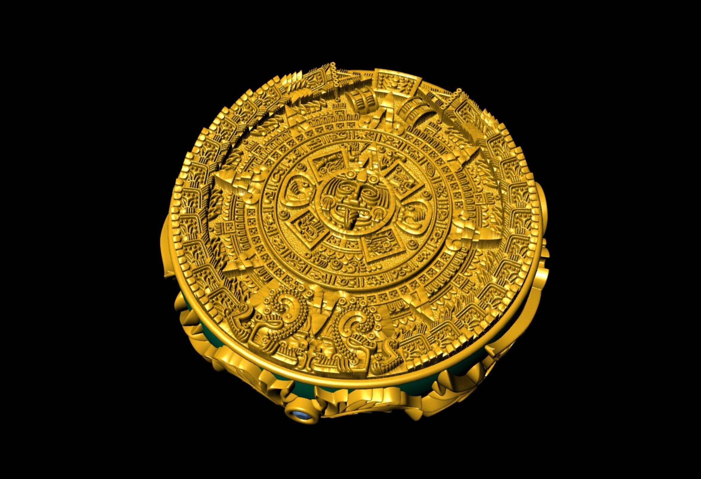 Mayan Calendar Gents Signet Ring  3D print model_7
