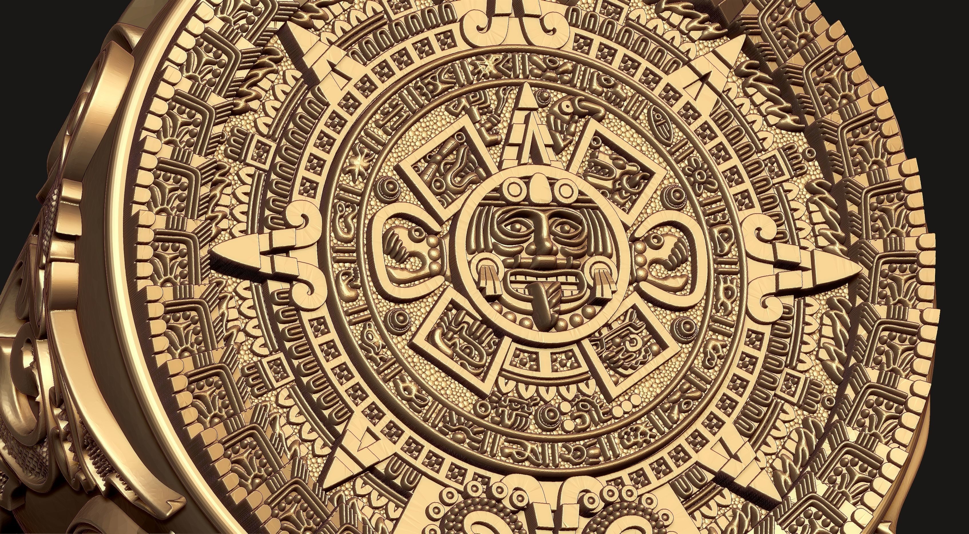Mayan Calendar Gents Signet Ring  3D print model_2