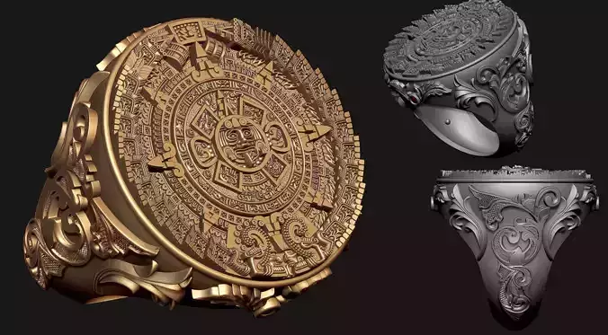 Mayan Calendar Gents Signet Ring  3D print model