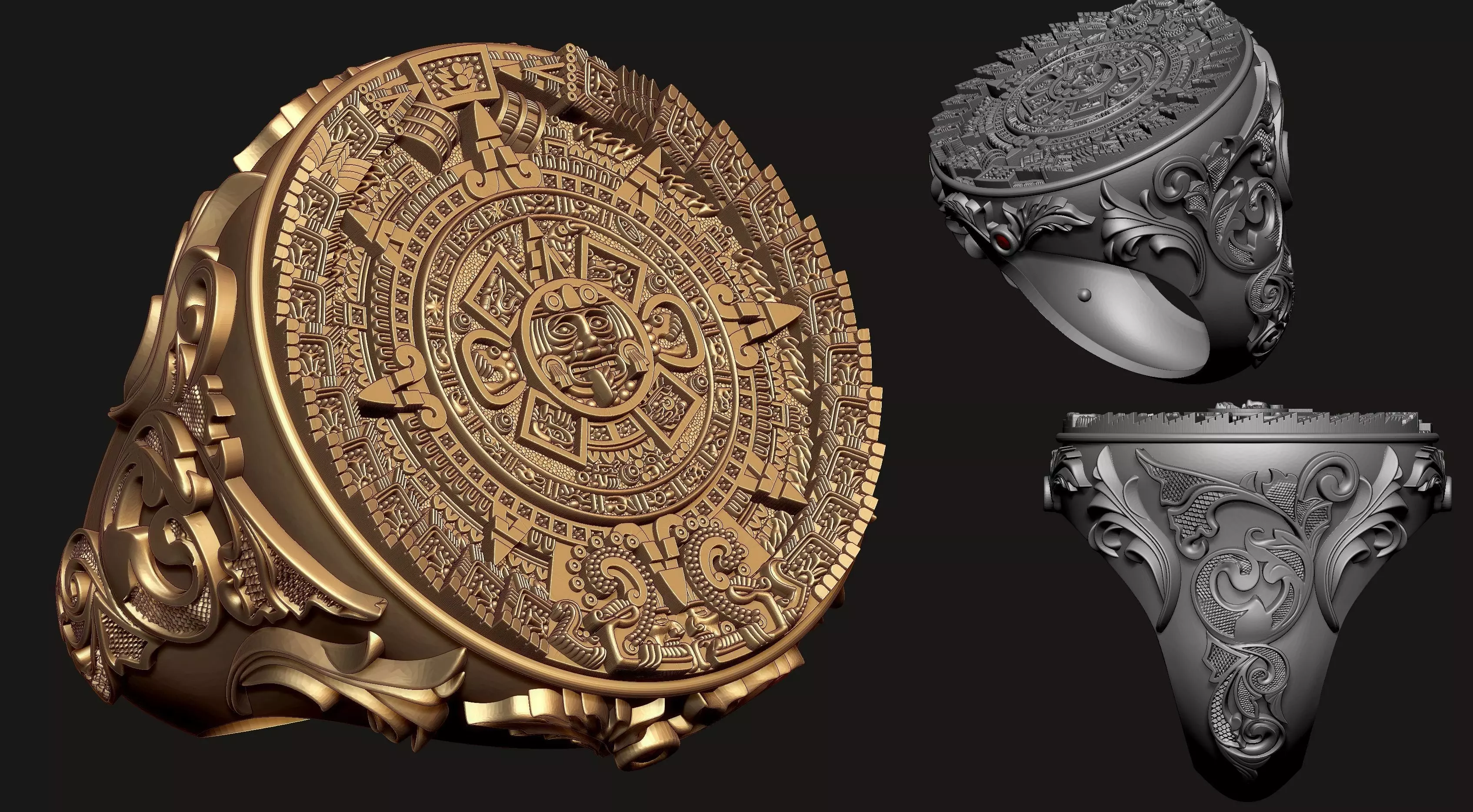 Mayan Calendar Gents Signet Ring  3D print model_0