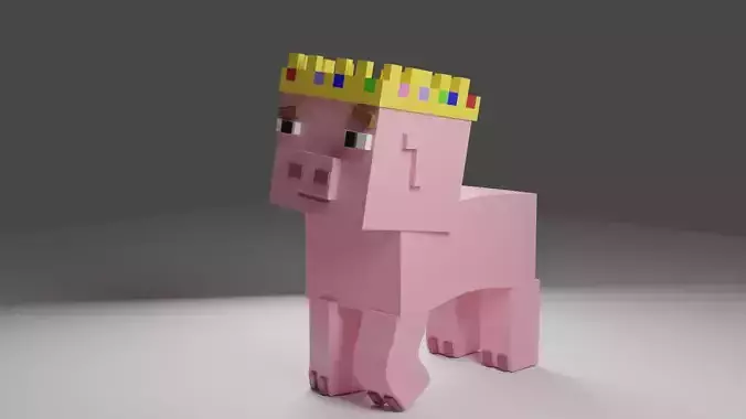 Minecraft pig with a crown 3D print model Minecraft pig with a crown 3D print model