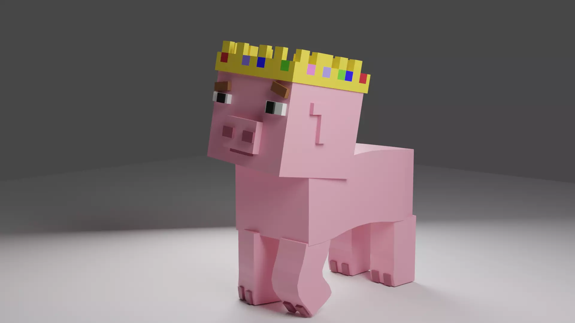 Minecraft pig with a crown 3D print model_0