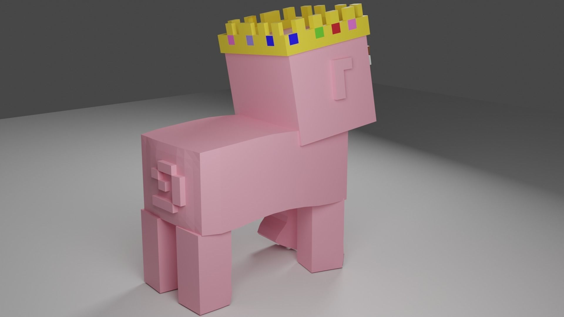 Minecraft pig with a crown 3D print model_5