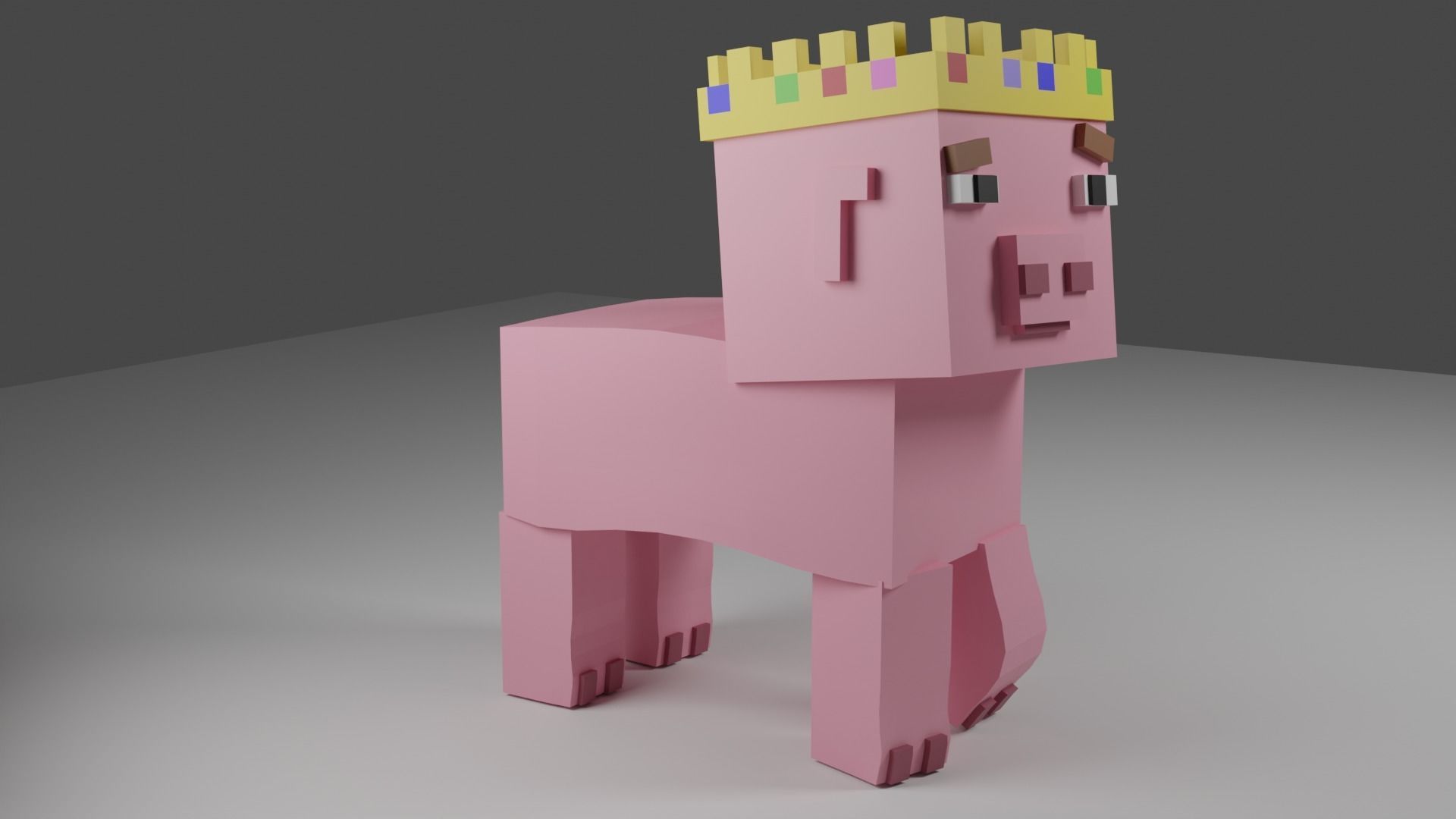 Minecraft pig with a crown 3D print model_1
