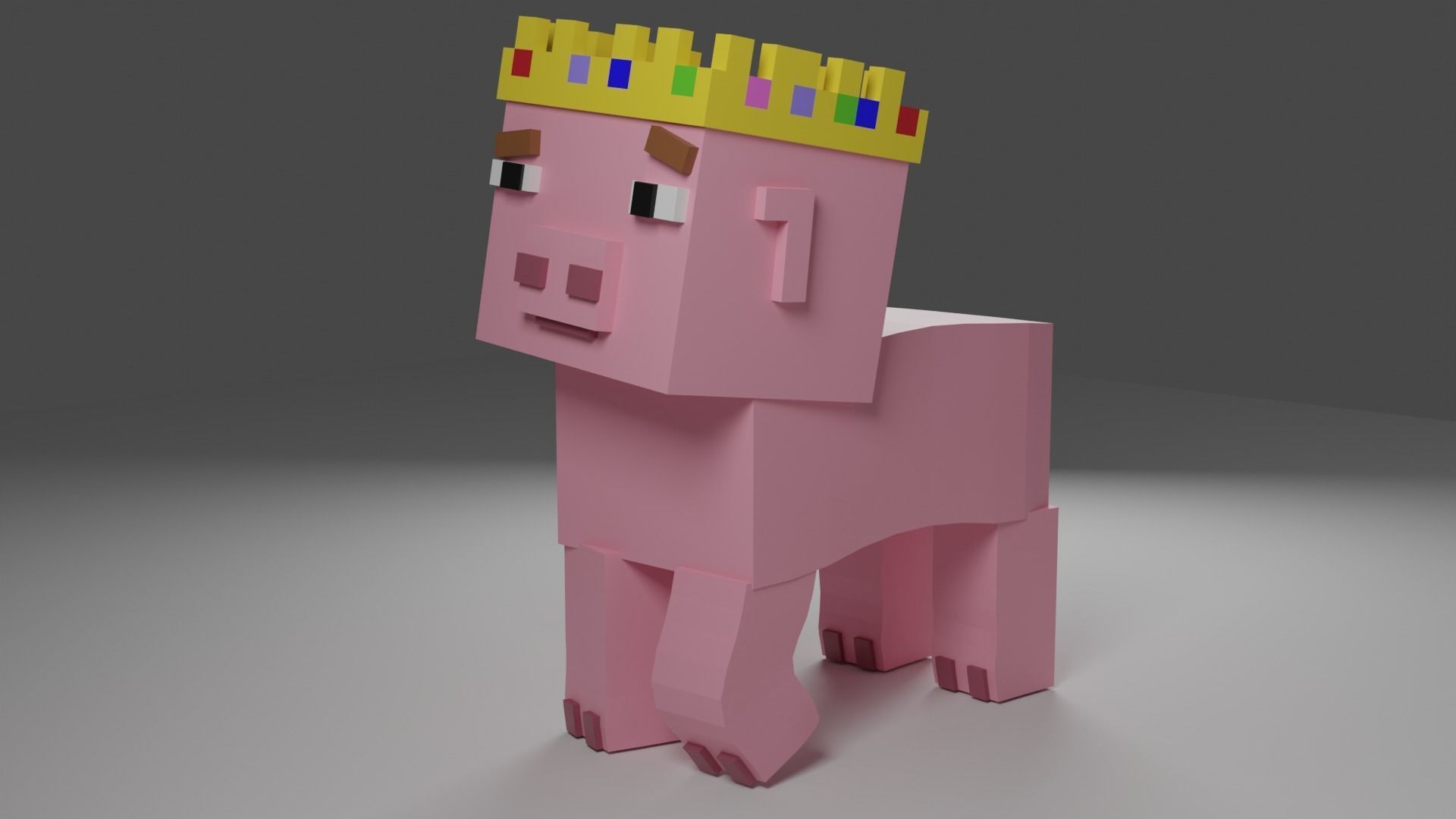 Minecraft pig with a crown 3D print model_4