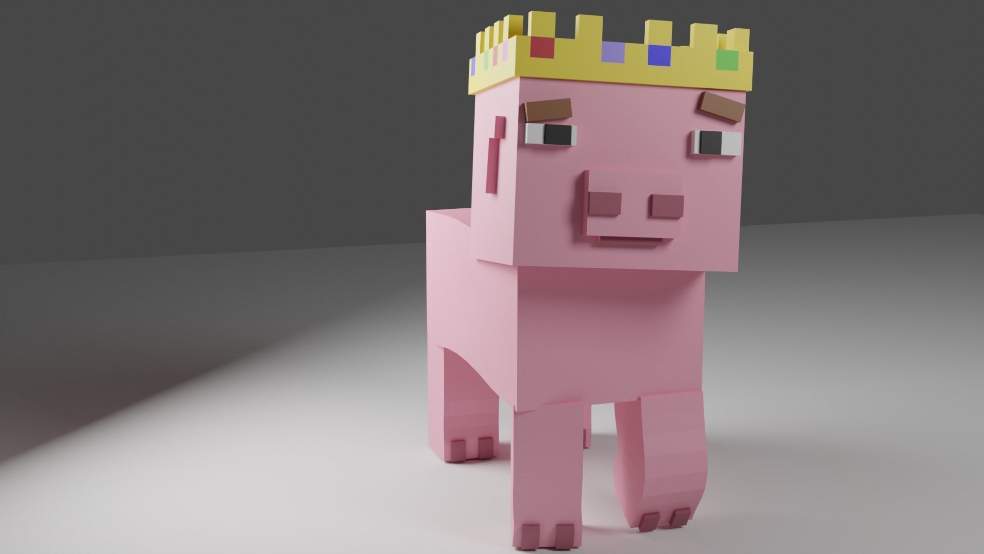Minecraft pig with a crown 3D print model_2