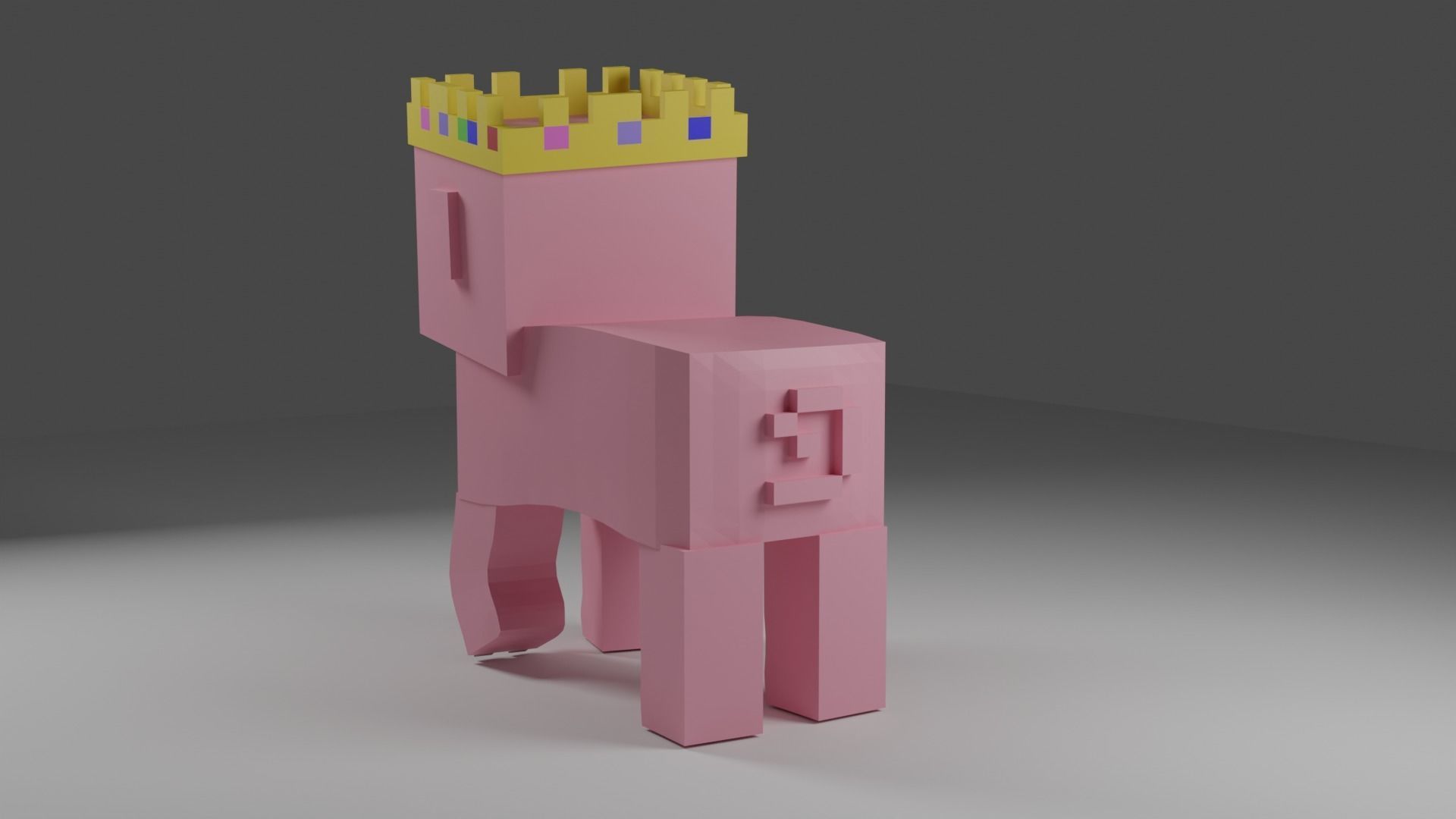 Minecraft pig with a crown 3D print model_7