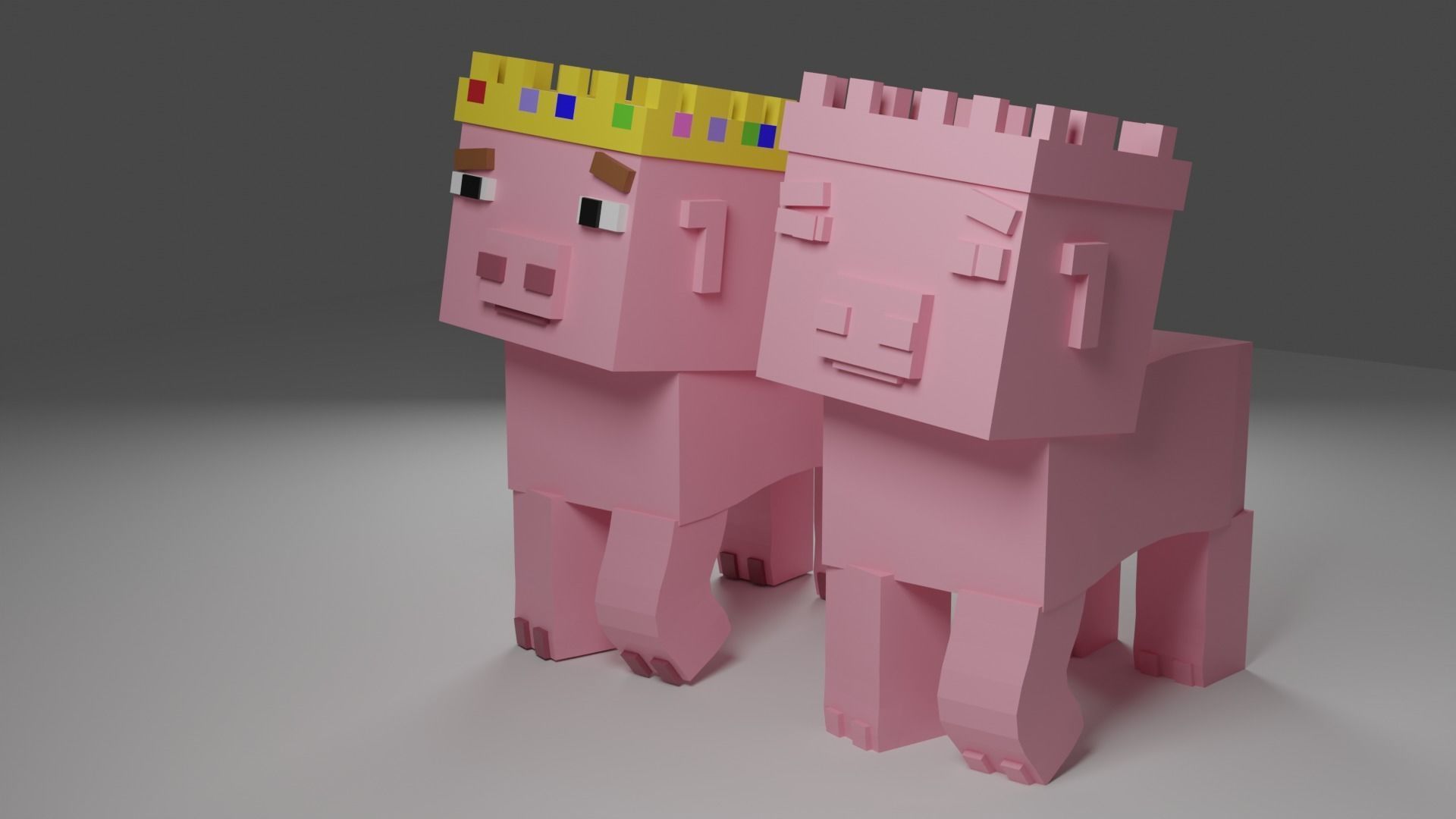 Minecraft pig with a crown 3D print model_3