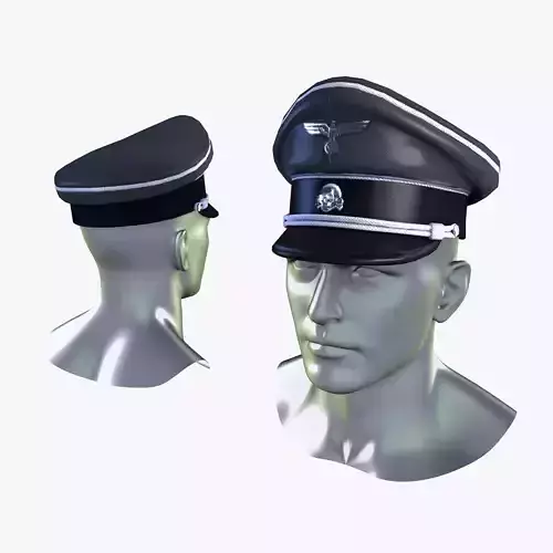 WWII SS German Officer Cap Low Poly