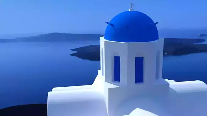 Blue dome church in Santorini 3D model