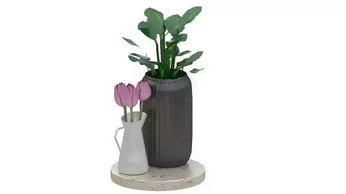 vase with leaves and flowers 3D model