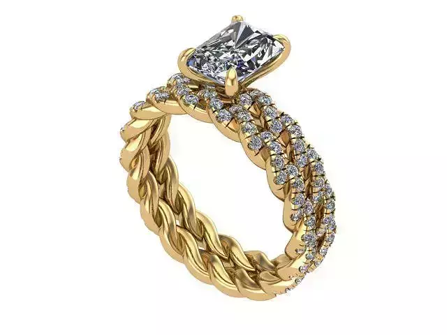 Golden Braided Diamond Wedding Set