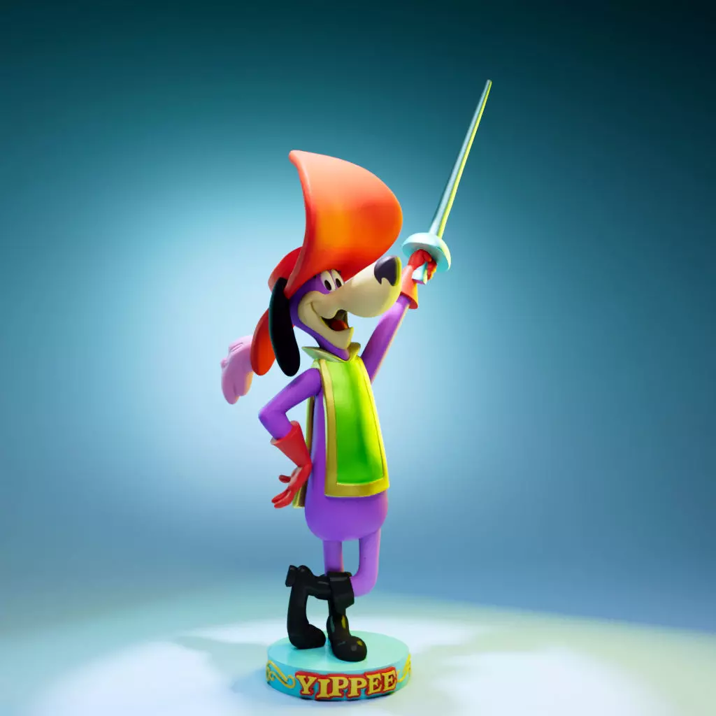 Yippee statue of cartoon character holding sword 3D print model_0