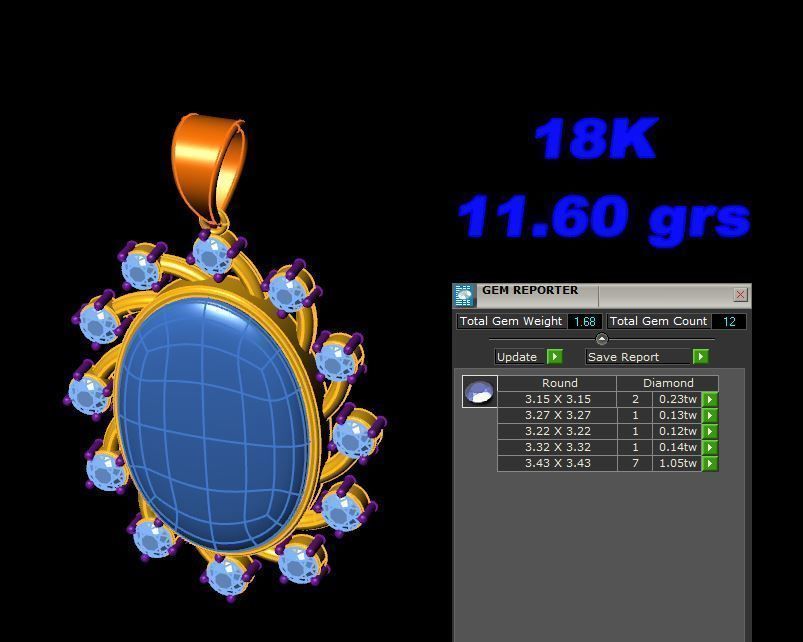 Diamonds and Oval Emerald Pendant 3D print model_4