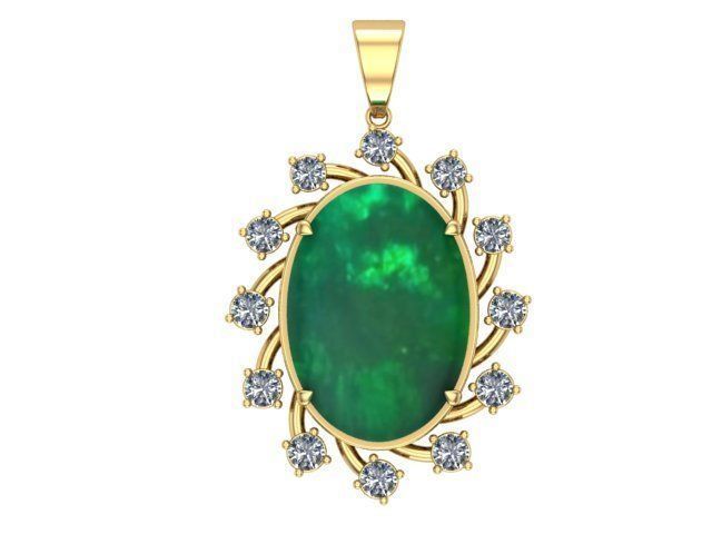 Diamonds and Oval Emerald Pendant 3D print model_3