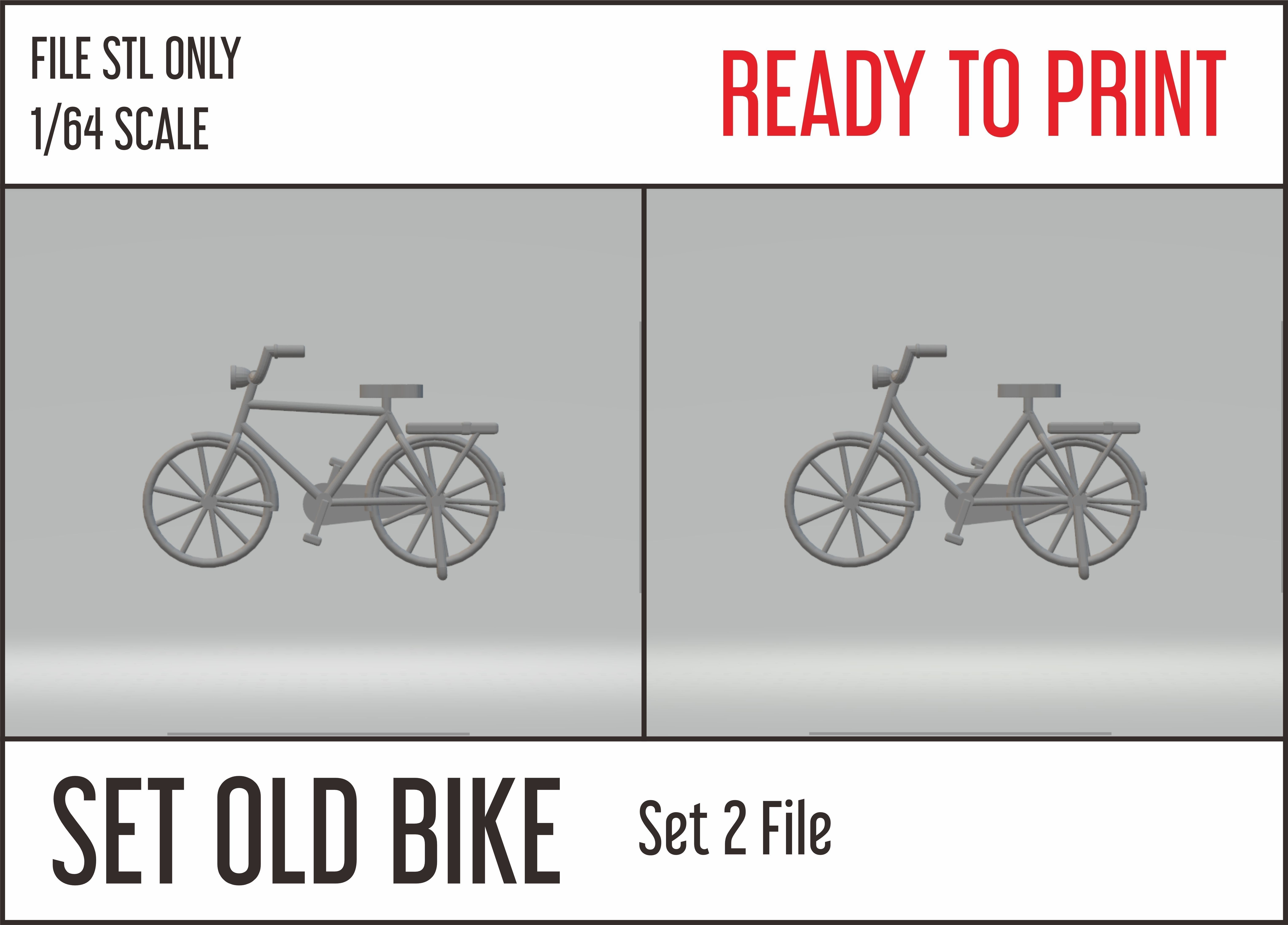 Set Old Bike 64 Scale 3D Print Ready 3D print model_2