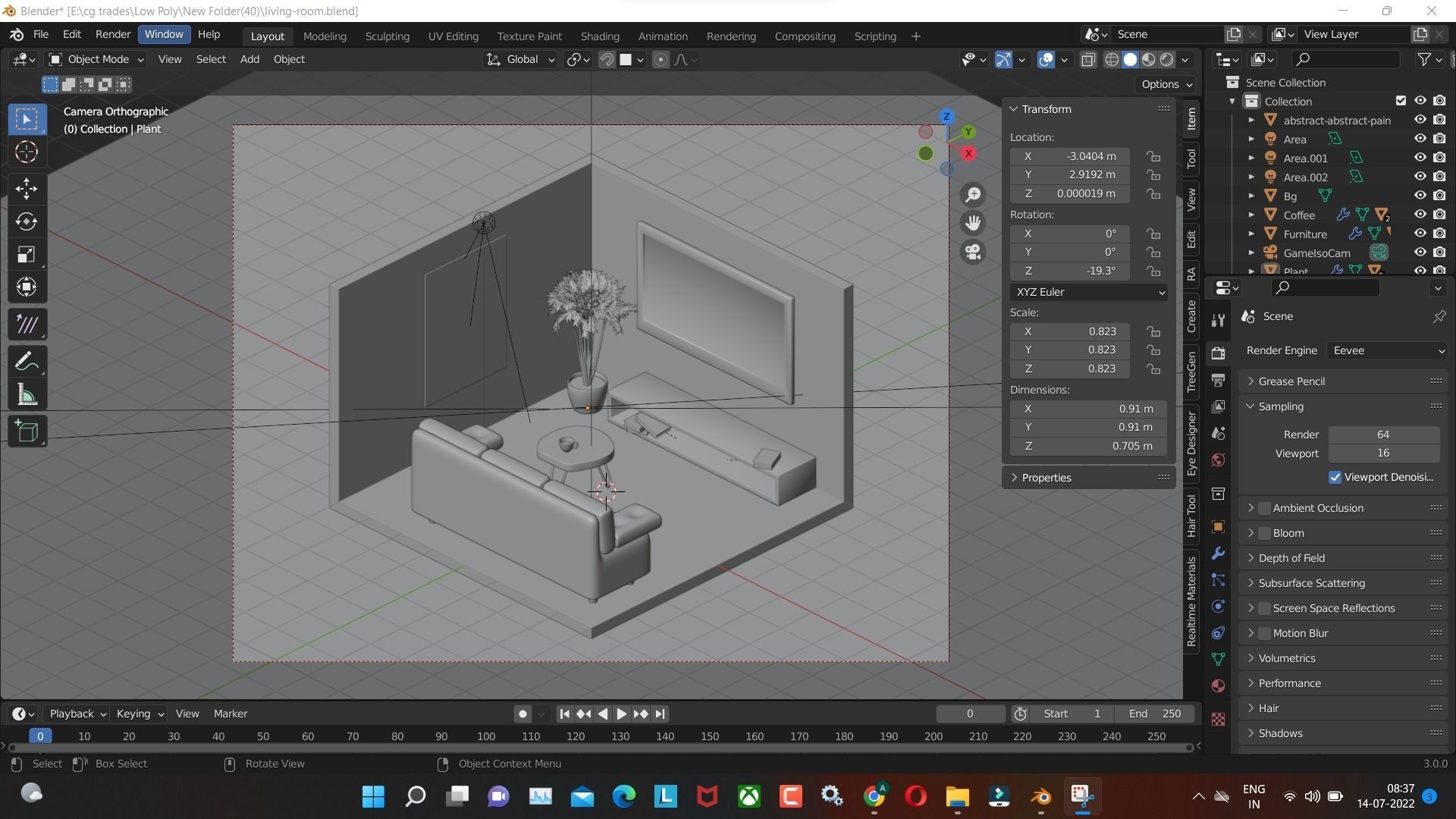 living room 3D model render in blender Low-poly 3D model_2
