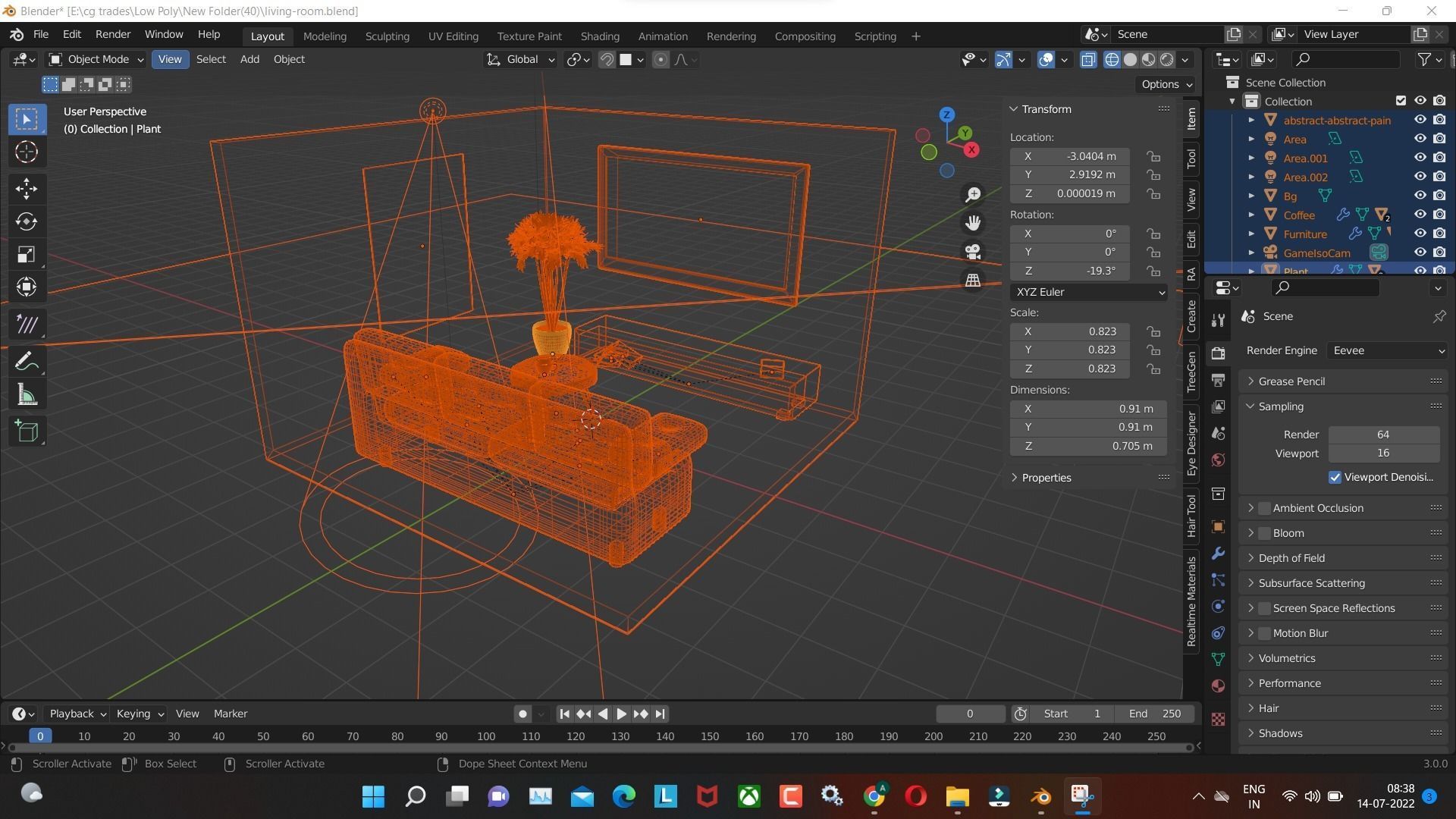 living room 3D model render in blender Low-poly 3D model_4