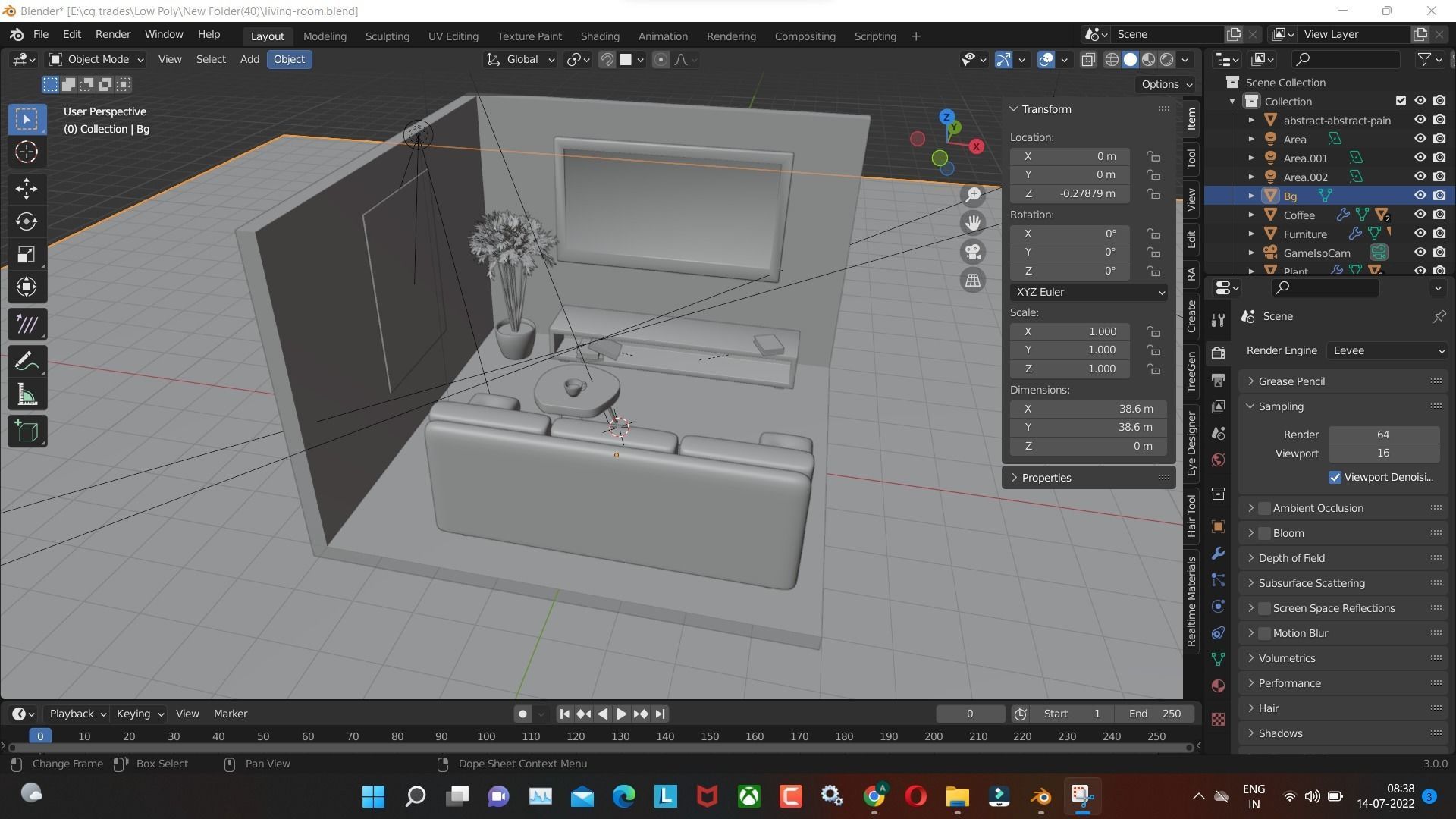 living room 3D model render in blender Low-poly 3D model_5