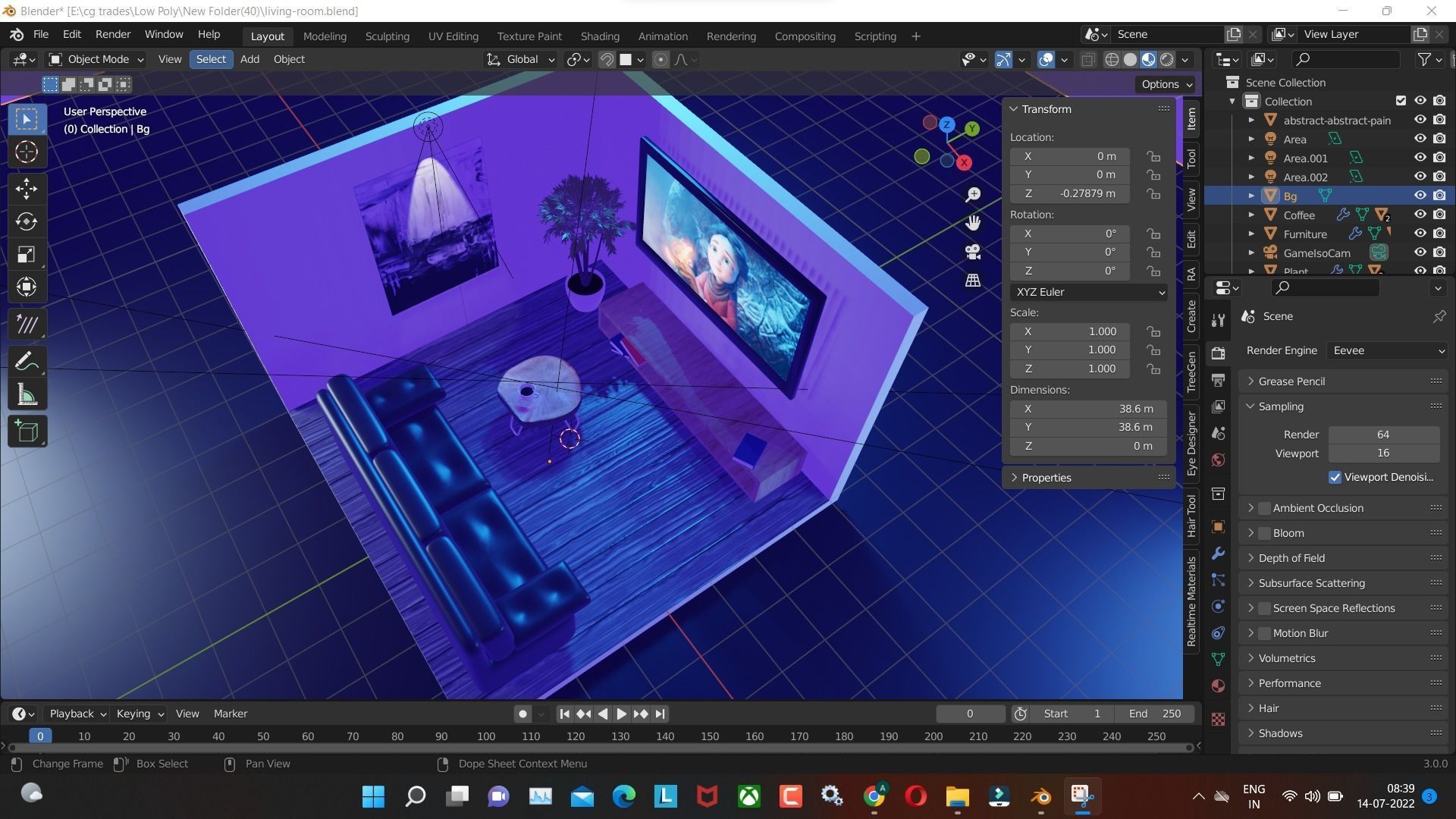 living room 3D model render in blender Low-poly 3D model_7