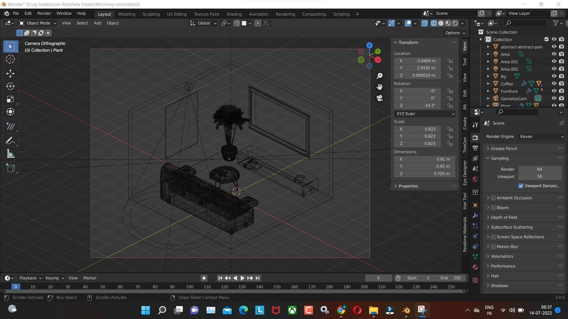living room 3D model render in blender Low-poly 3D model_3