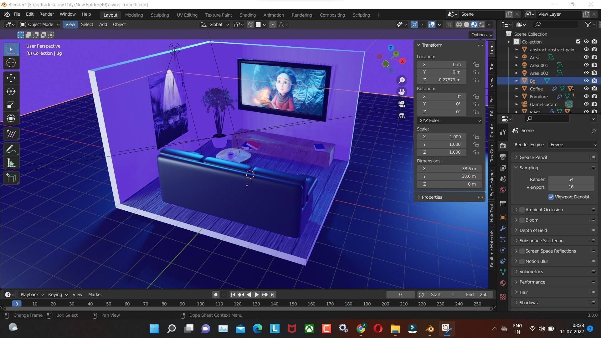 living room 3D model render in blender Low-poly 3D model_6