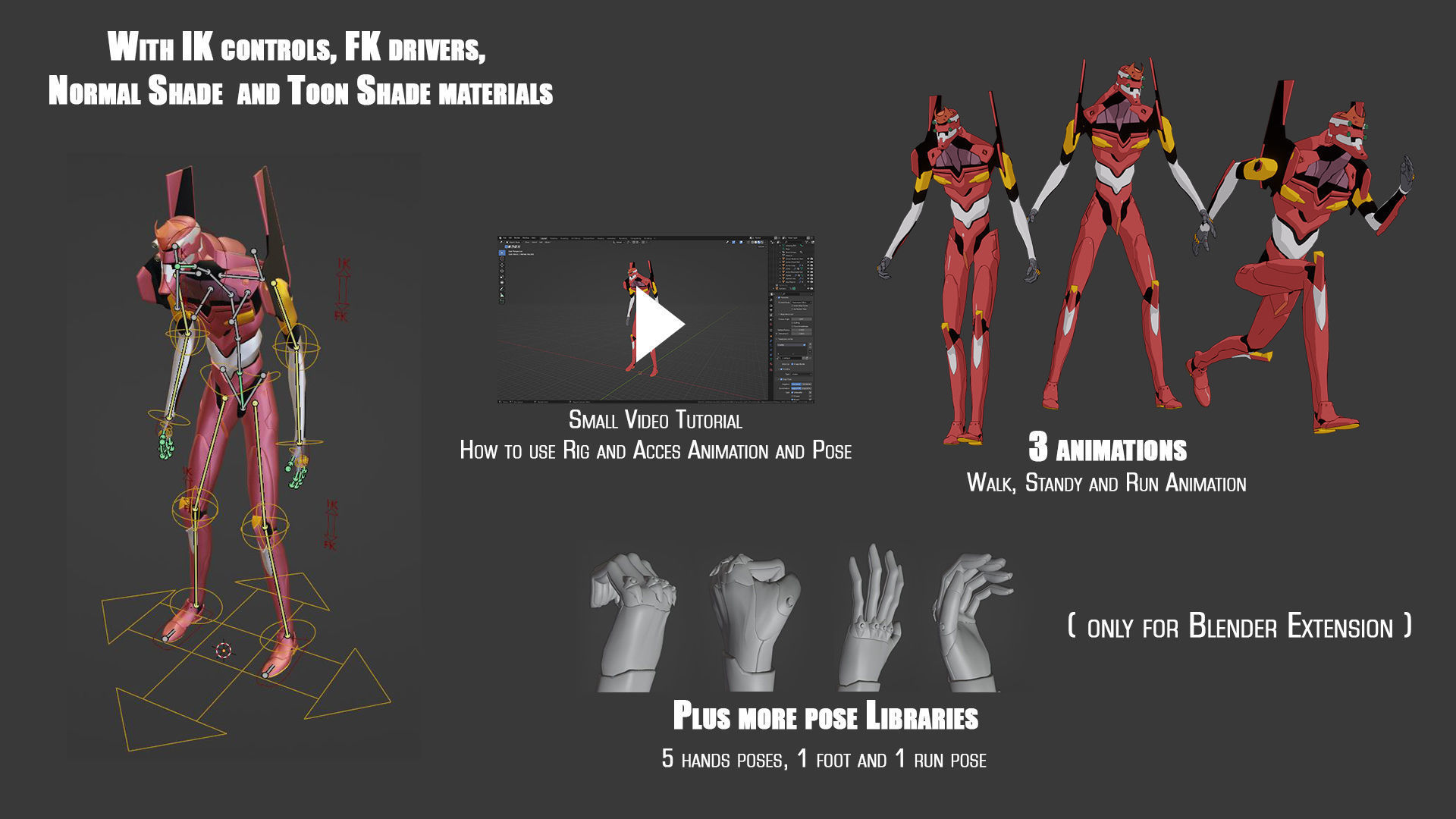 Rigged EVA 02 Unit Neon Genesis Evangelion Low-poly Low-poly 3D model_1