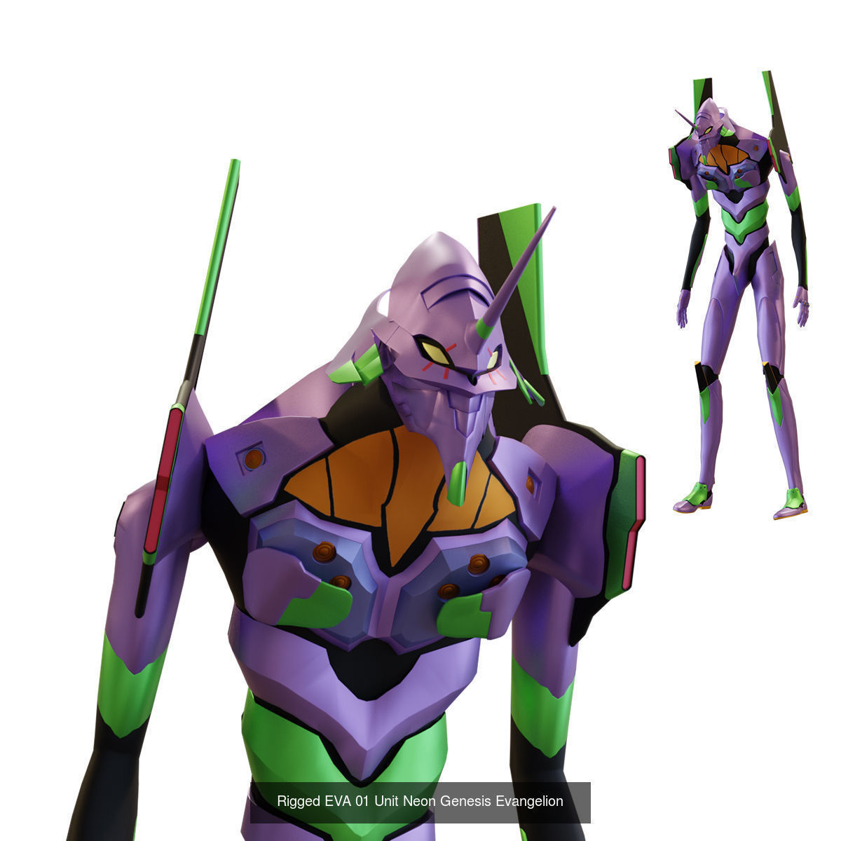 Rigged EVA 01 plus EVA 02 from Neon Genesis Evangelion 3D Model Collection_8