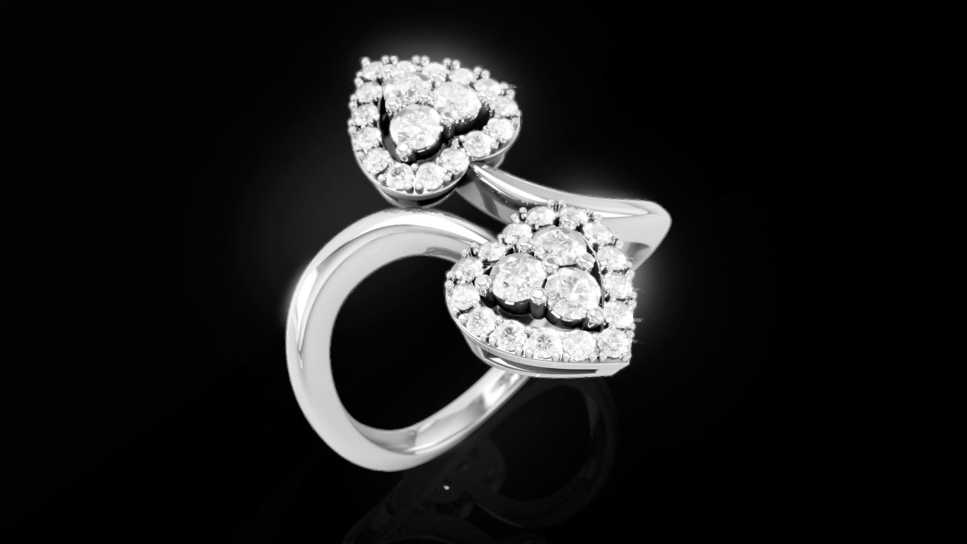 Bypass Heart Love Diamond Ring 3D print model_4
