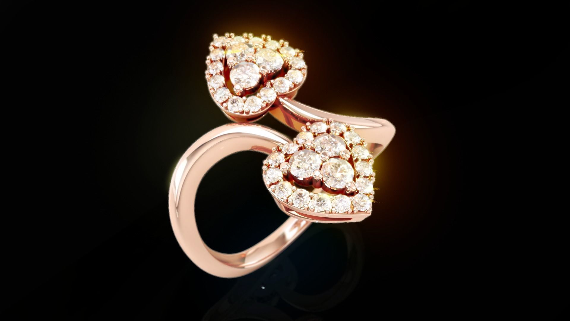 Bypass Heart Love Diamond Ring 3D print model_1