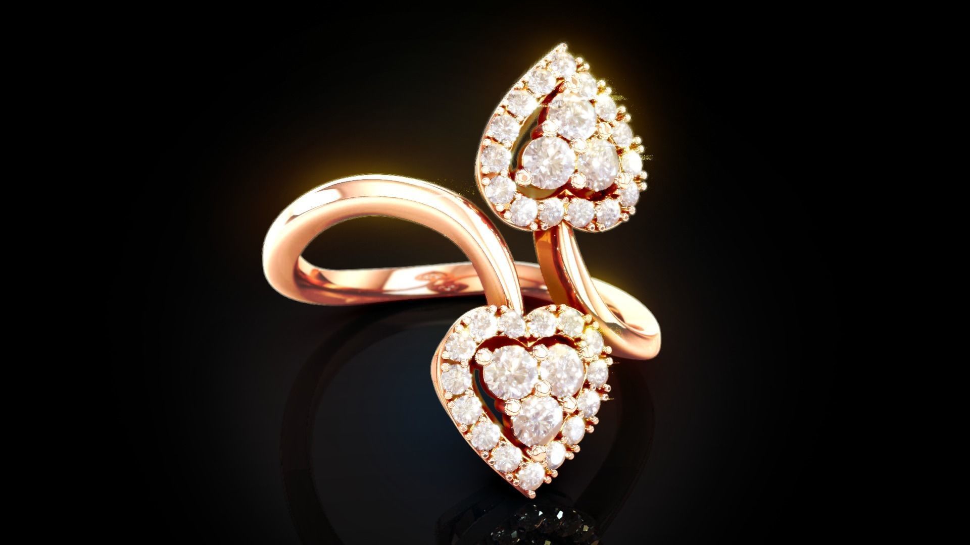 Bypass Heart Love Diamond Ring 3D print model_2