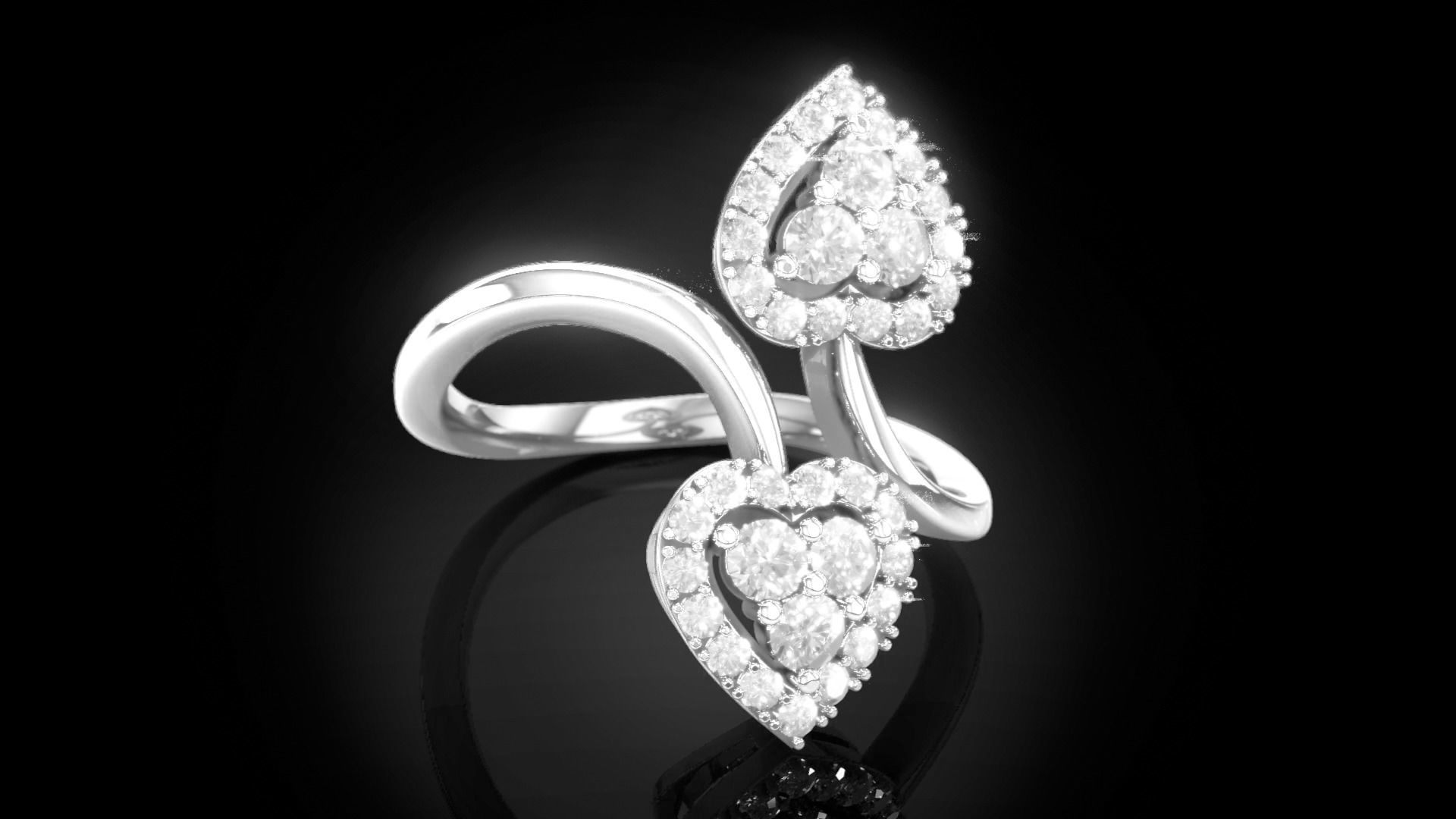 Bypass Heart Love Diamond Ring 3D print model_5