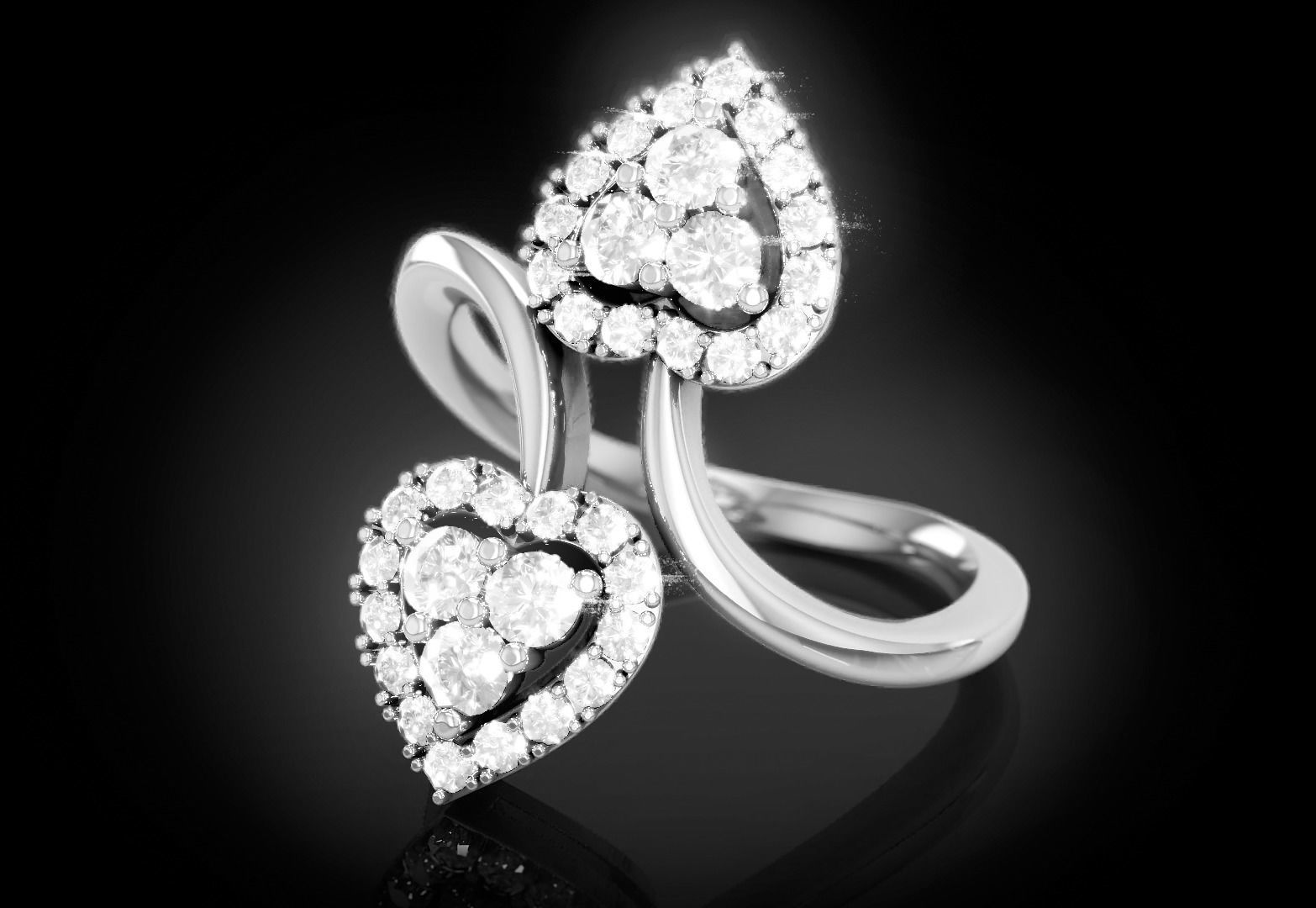 Bypass Heart Love Diamond Ring 3D print model_3