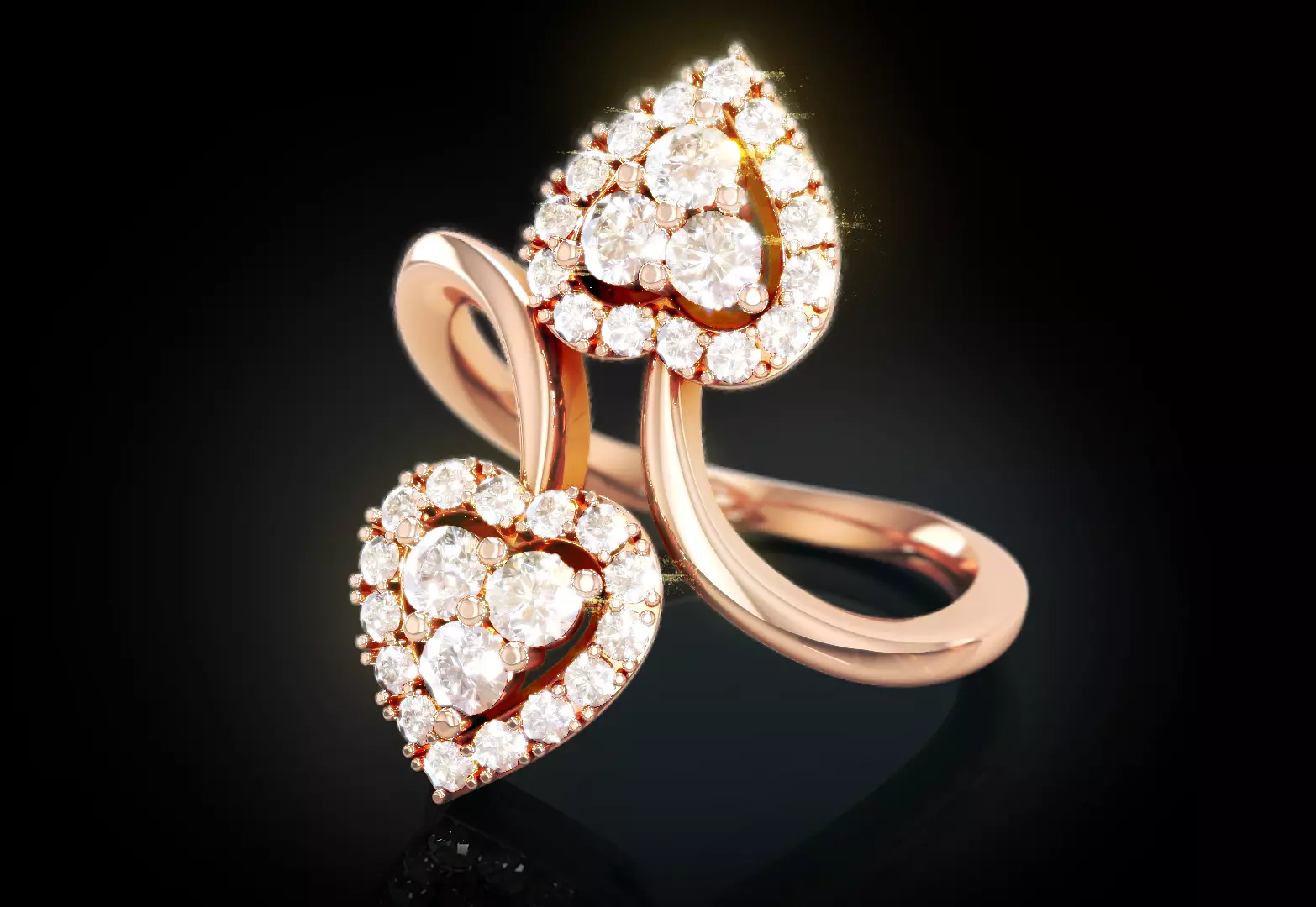 Bypass Heart Love Diamond Ring 3D print model_0