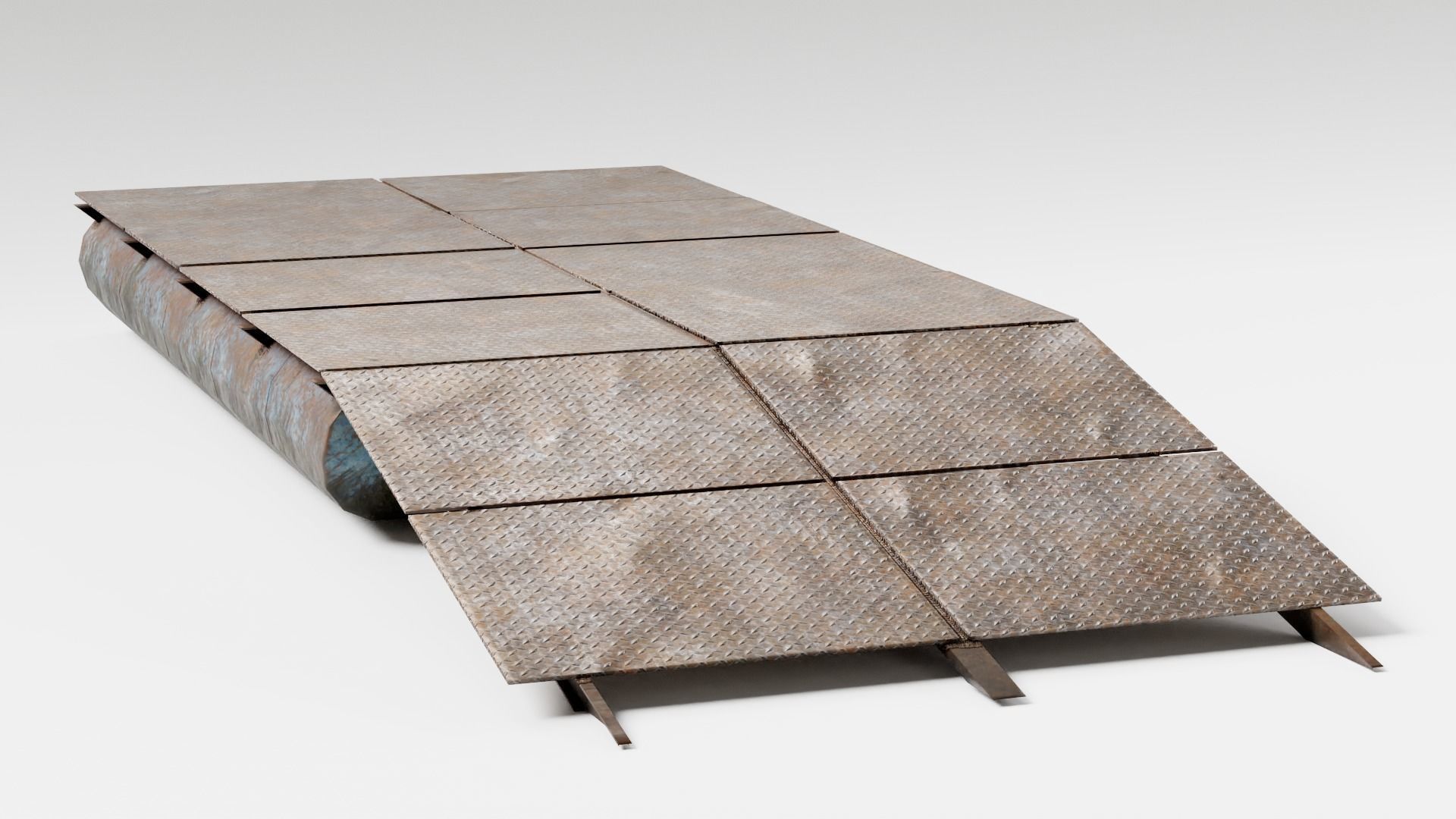 Old metal army floating bridge pontoons da1 Low-poly 3D model_3