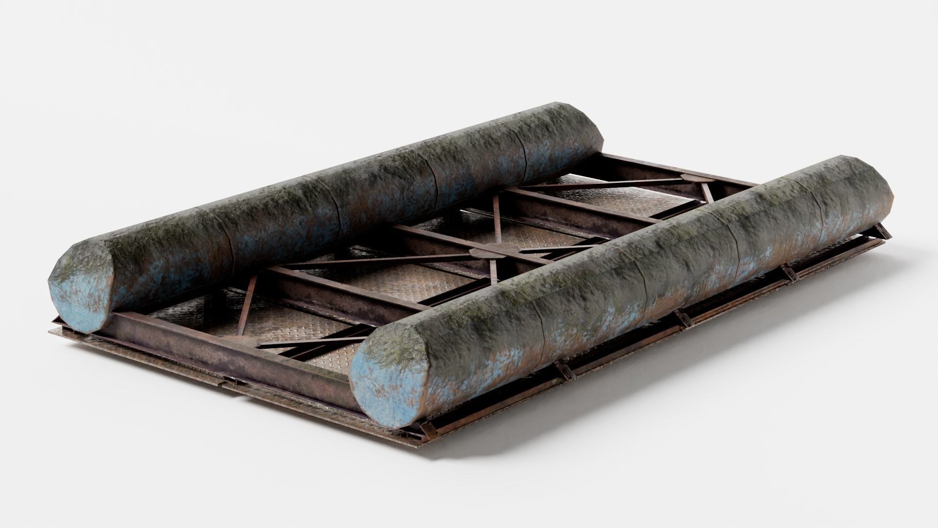 Old metal army floating bridge pontoons da1 Low-poly 3D model_7