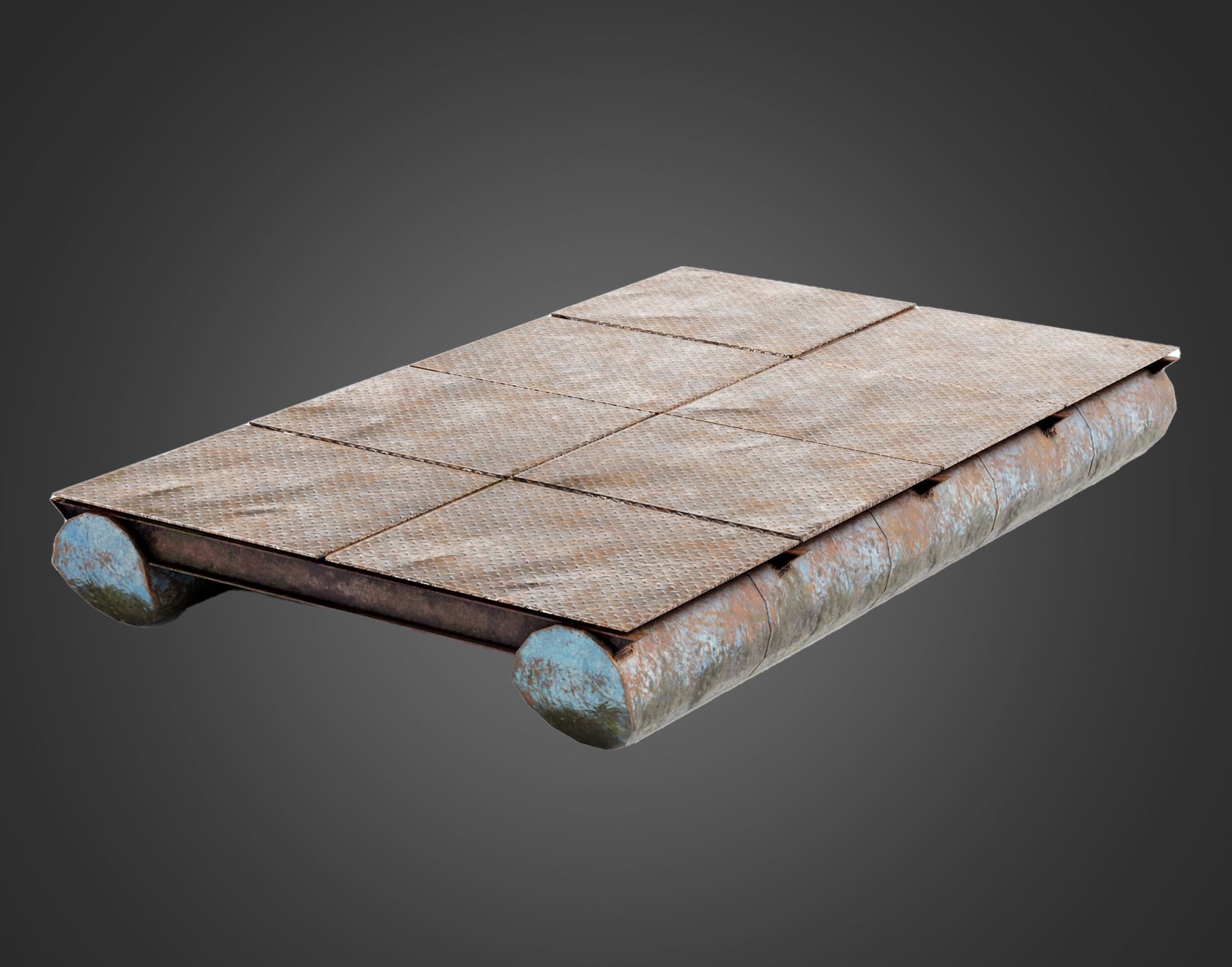 Old metal army floating bridge pontoons da1 Low-poly 3D model_1