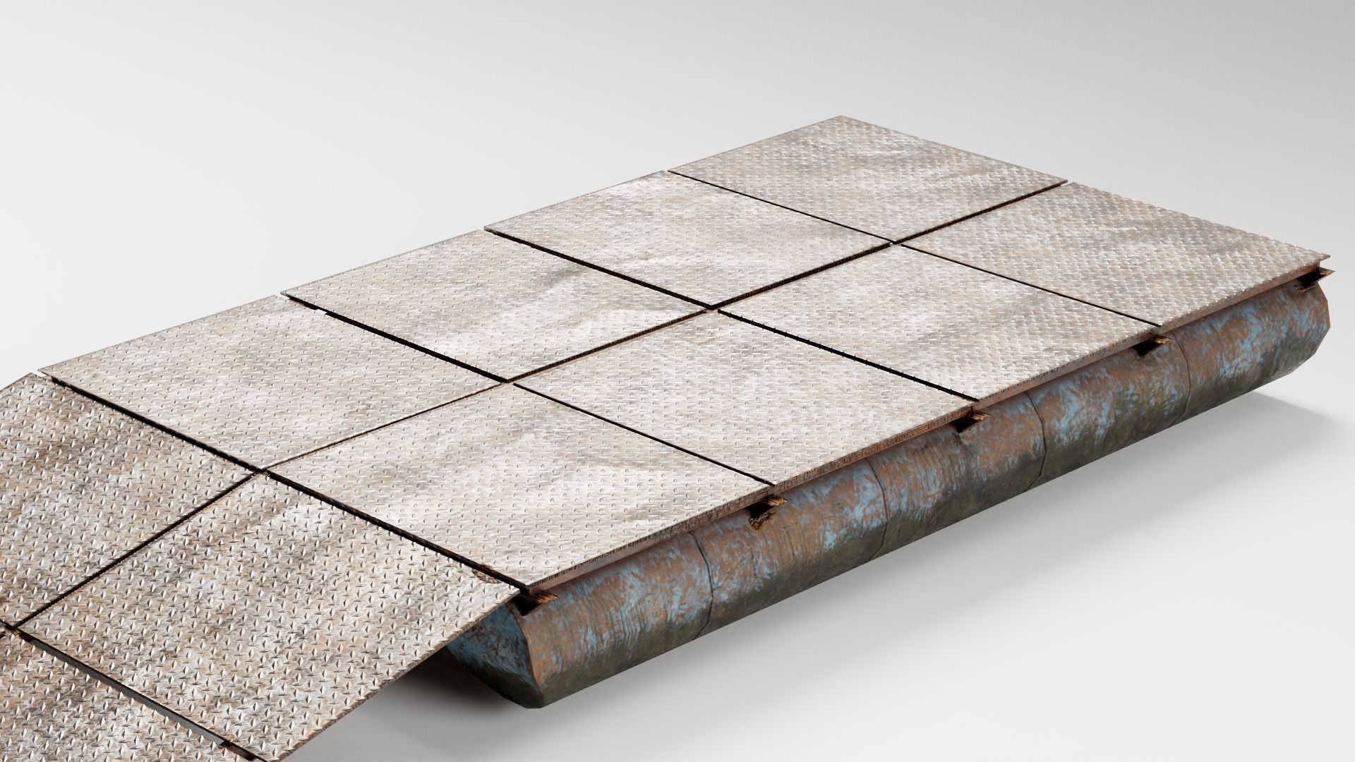 Old metal army floating bridge pontoons da1 Low-poly 3D model_5