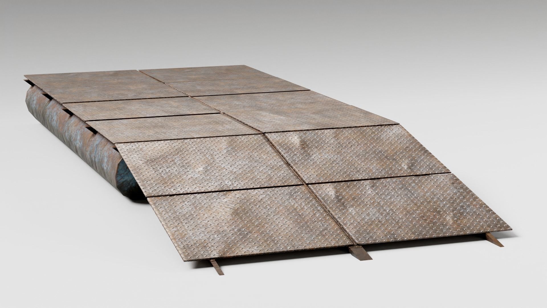 Old metal army floating bridge pontoons da1 Low-poly 3D model_2