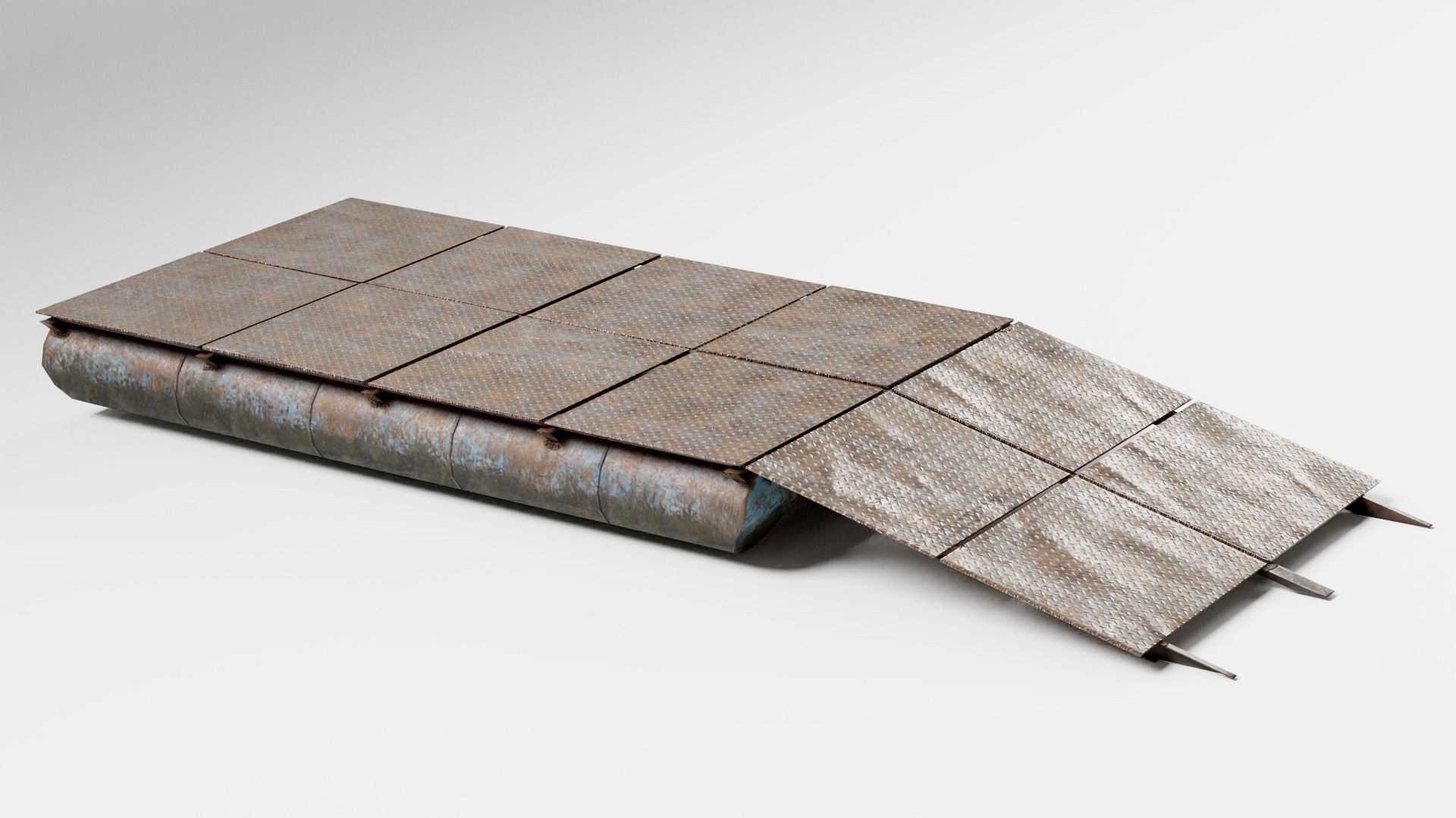 Old metal army floating bridge pontoons da1 Low-poly 3D model_4