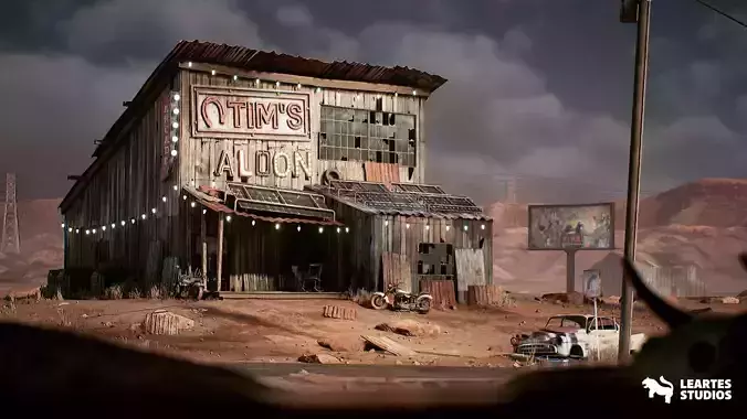 Retropunk Saloon Environment Low-poly 3D model