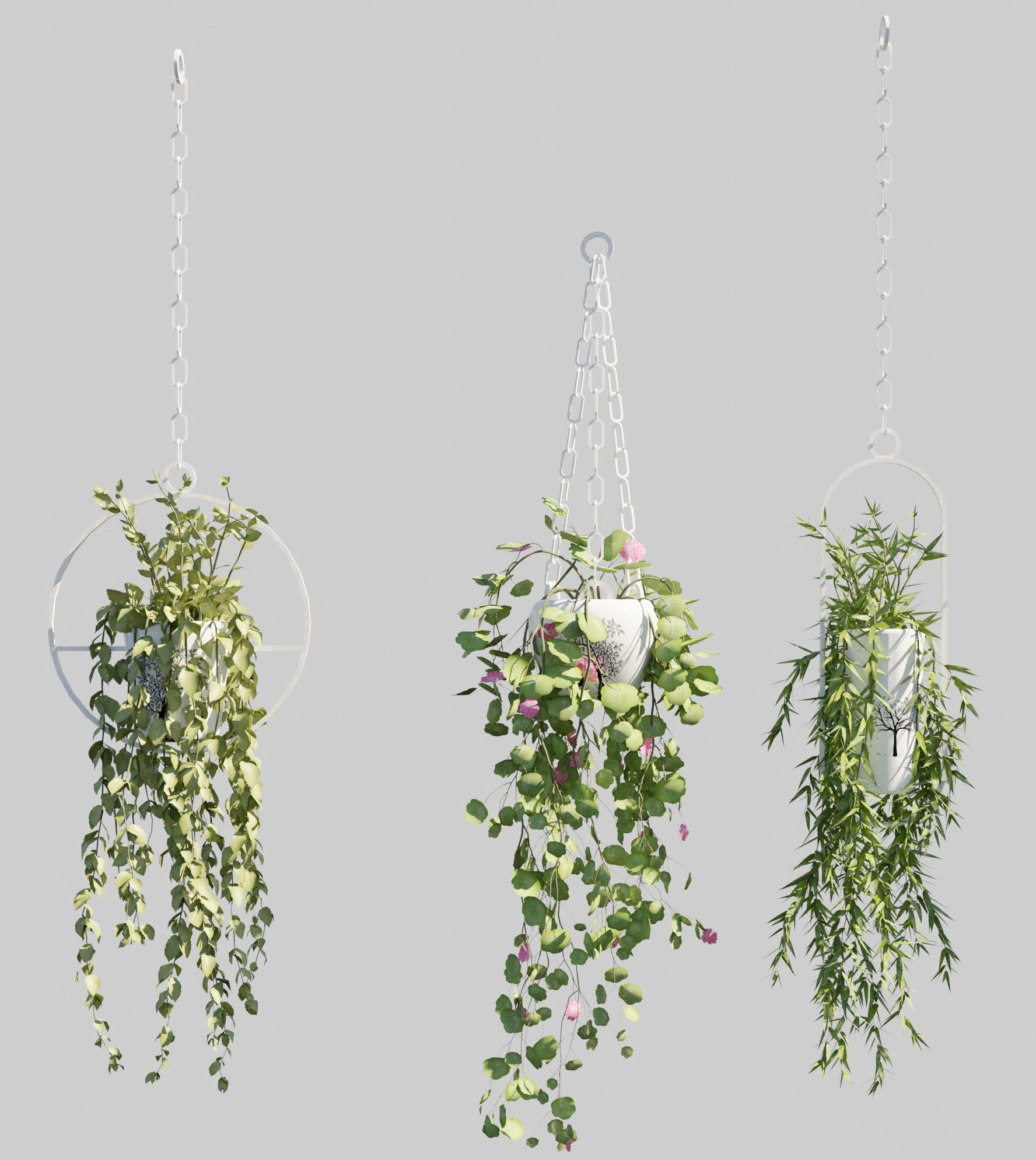 Hanging Pots with Plants Low-poly 3D model_15