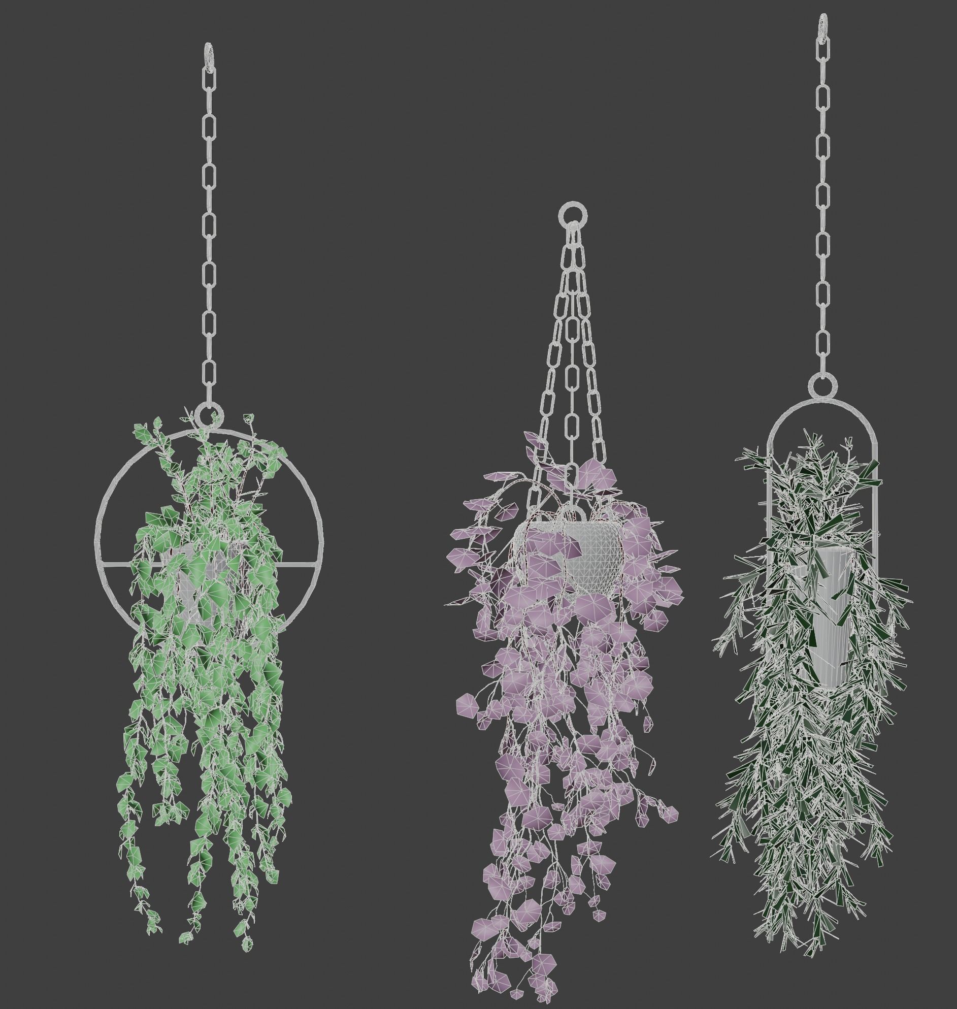 Hanging Pots with Plants Low-poly 3D model_12