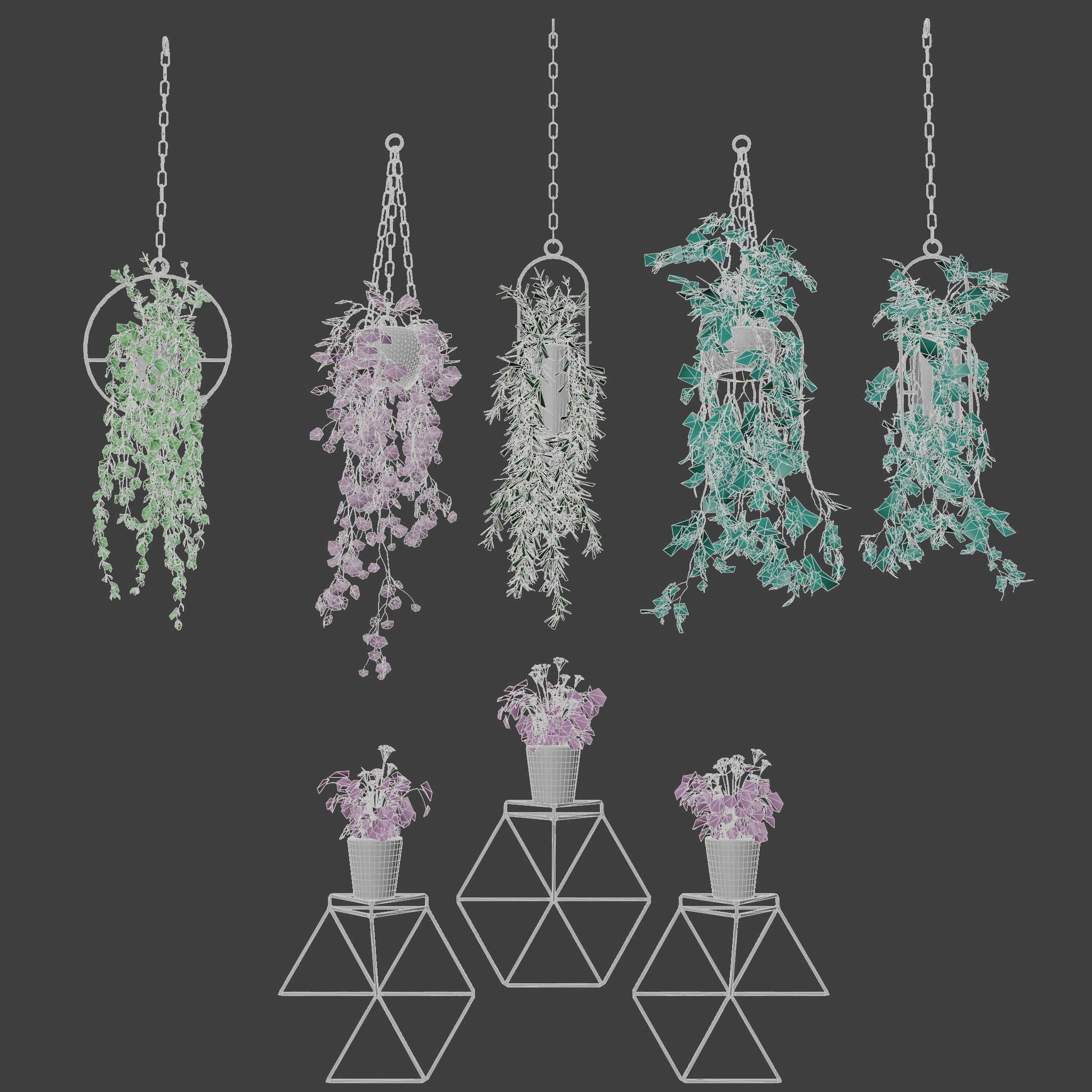 Hanging Pots with Plants Low-poly 3D model_20