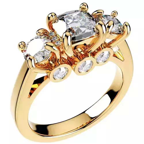 Cushion Side Round Diamonds Trilogy Ring  Italian Shank-TCSRD-IT 3D print model