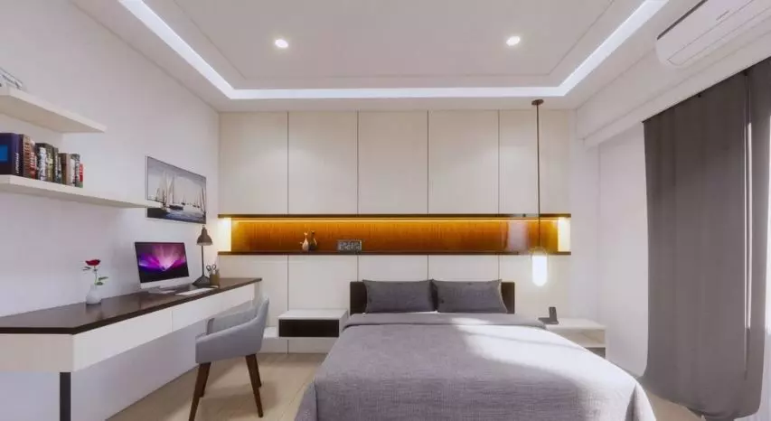 Bedroom with bed and desk Free 3D model