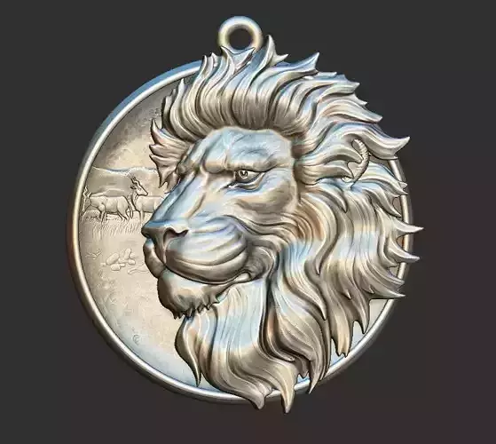 Lion Pendant 3D print model coin tiger jewelry