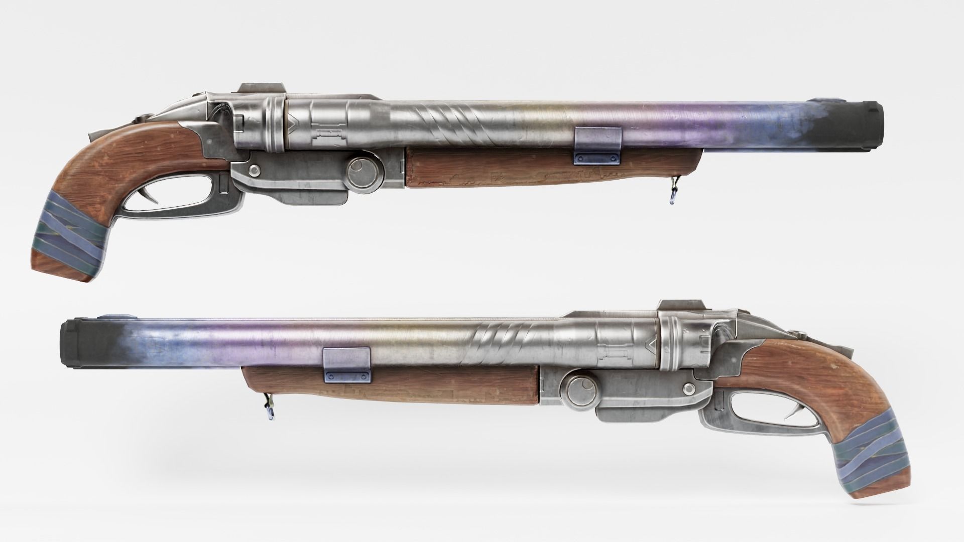 super double-barrel shotgun futuristic weapon of slayer da1 Low-poly 3D model_13